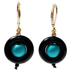 Marina J. Onyx Ring and Turquoise Earrings with 14 Karat Yellow Gold