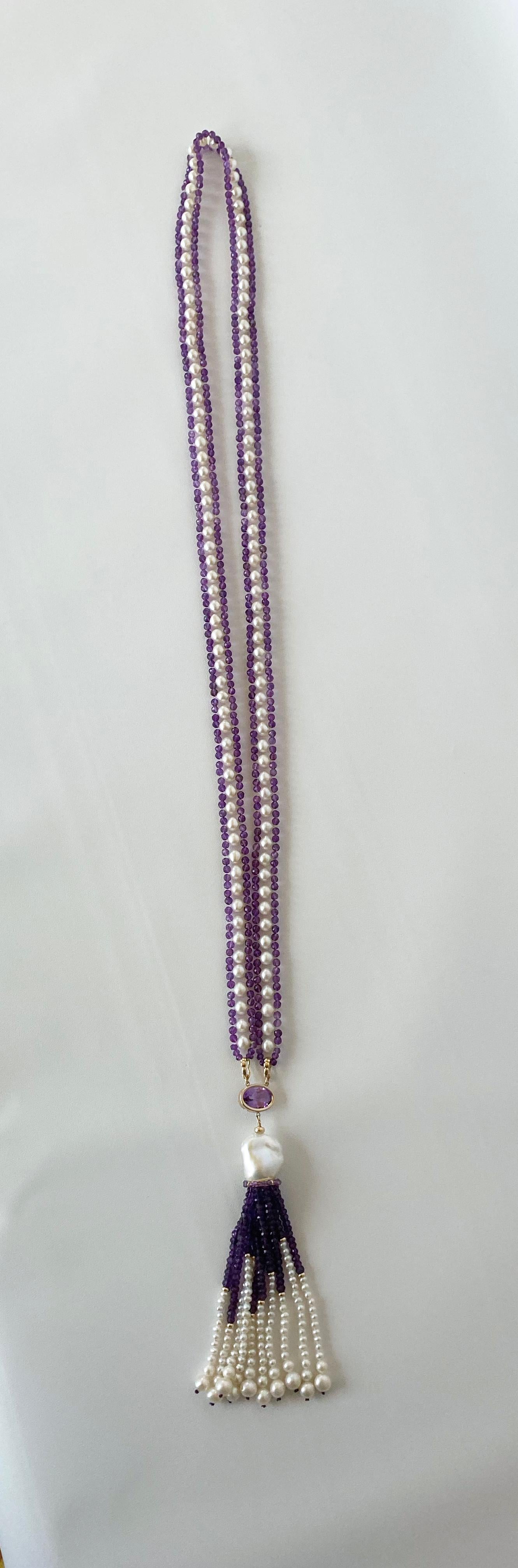 Marina J. Pearl, Amethyst and 14k Yellow Gold Sautoir with Tassel For Sale 4