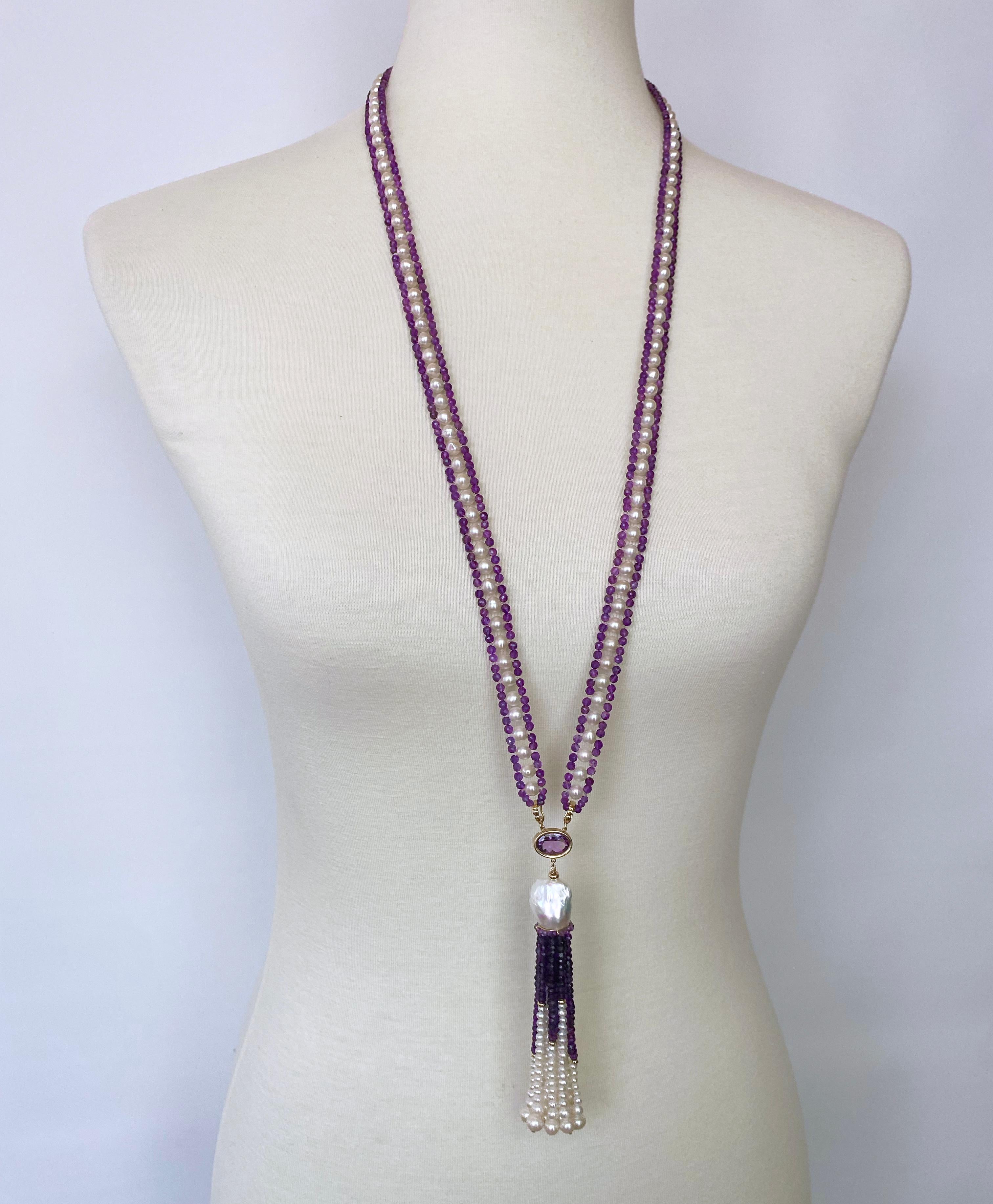 Bead Marina J. Pearl, Amethyst and 14k Yellow Gold Sautoir with Tassel For Sale