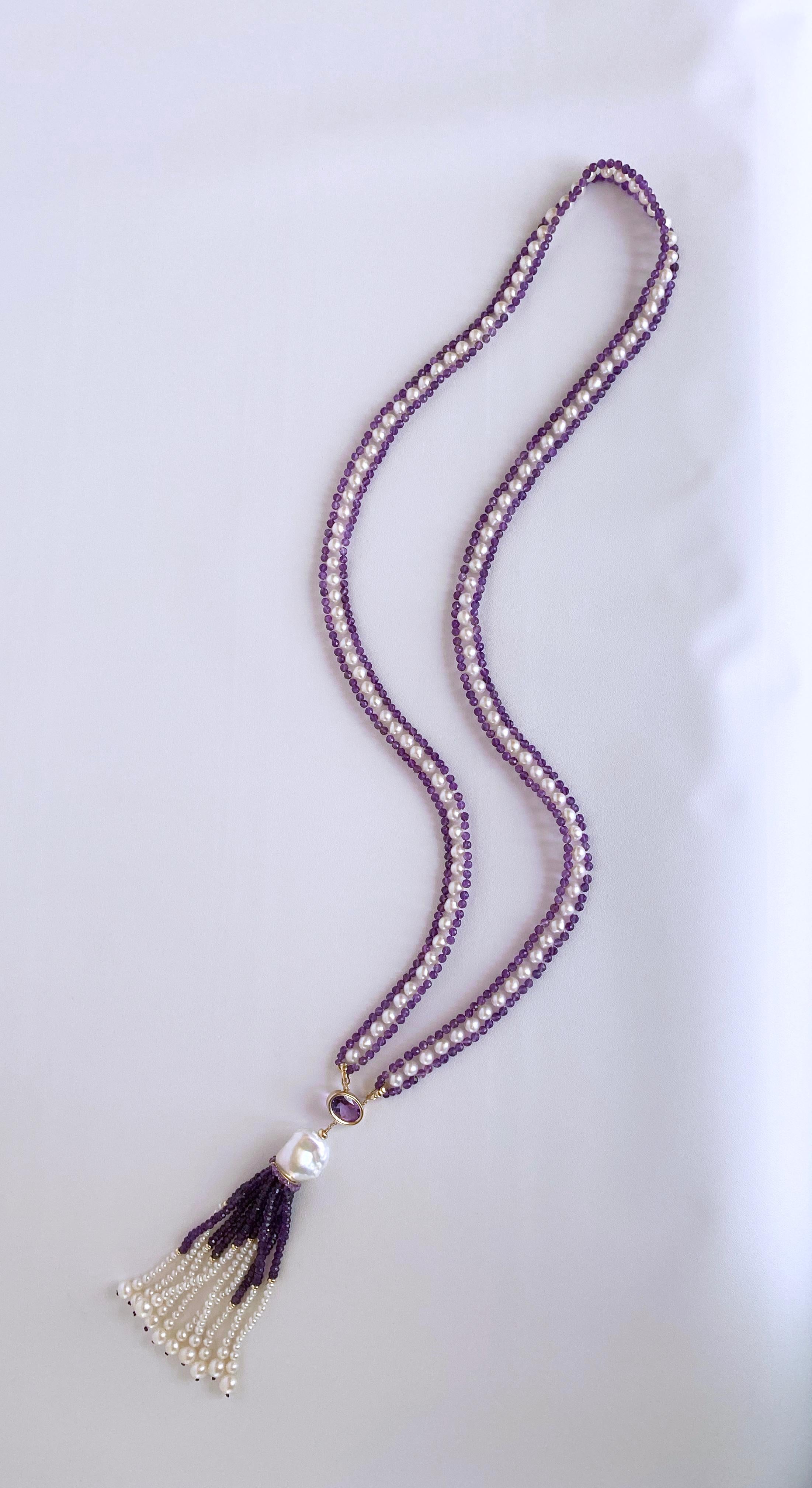 Women's or Men's Marina J. Pearl, Amethyst and 14k Yellow Gold Sautoir with Tassel For Sale
