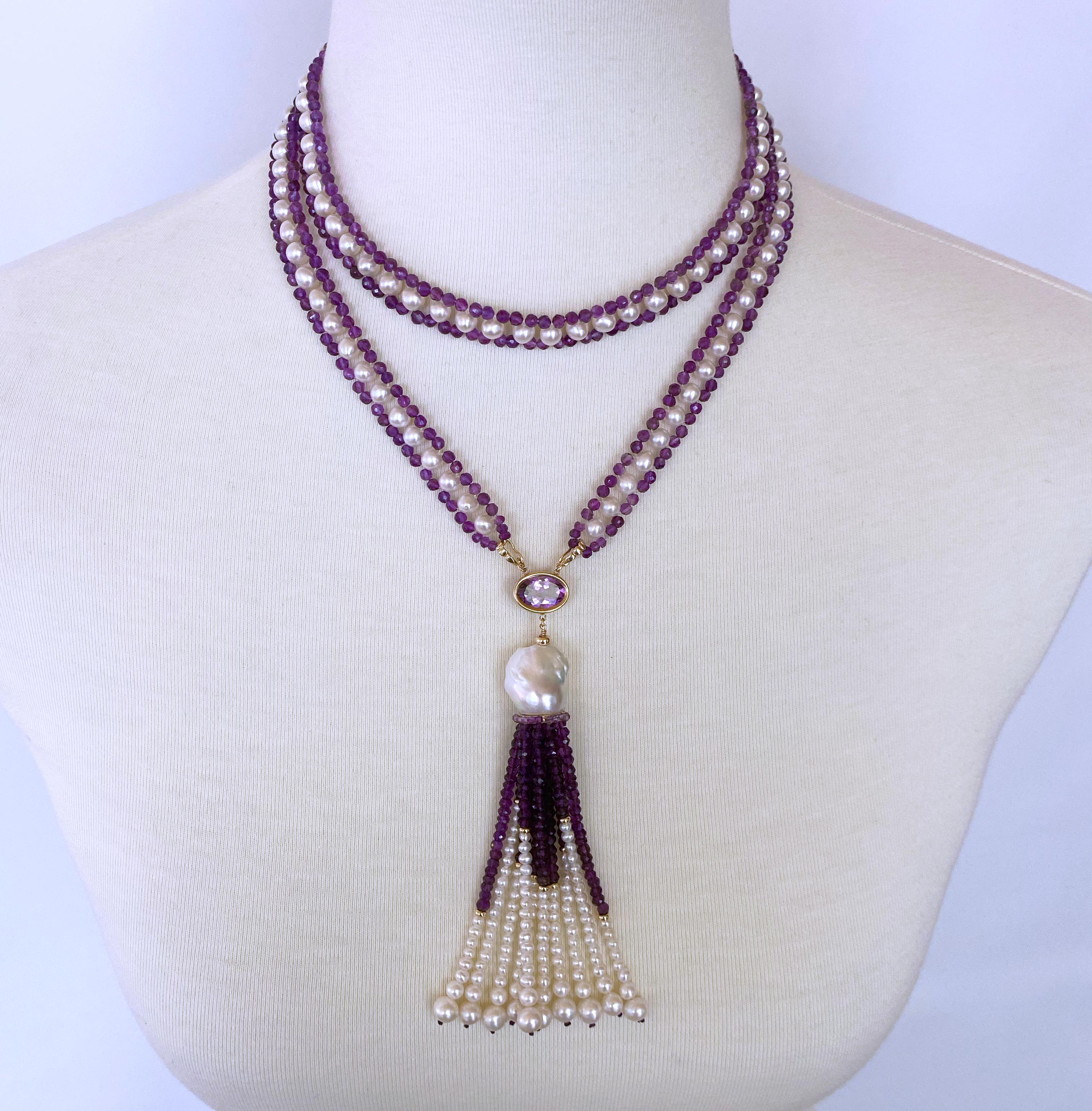 Marina J. Pearl, Amethyst and 14k Yellow Gold Sautoir with Tassel For Sale 1