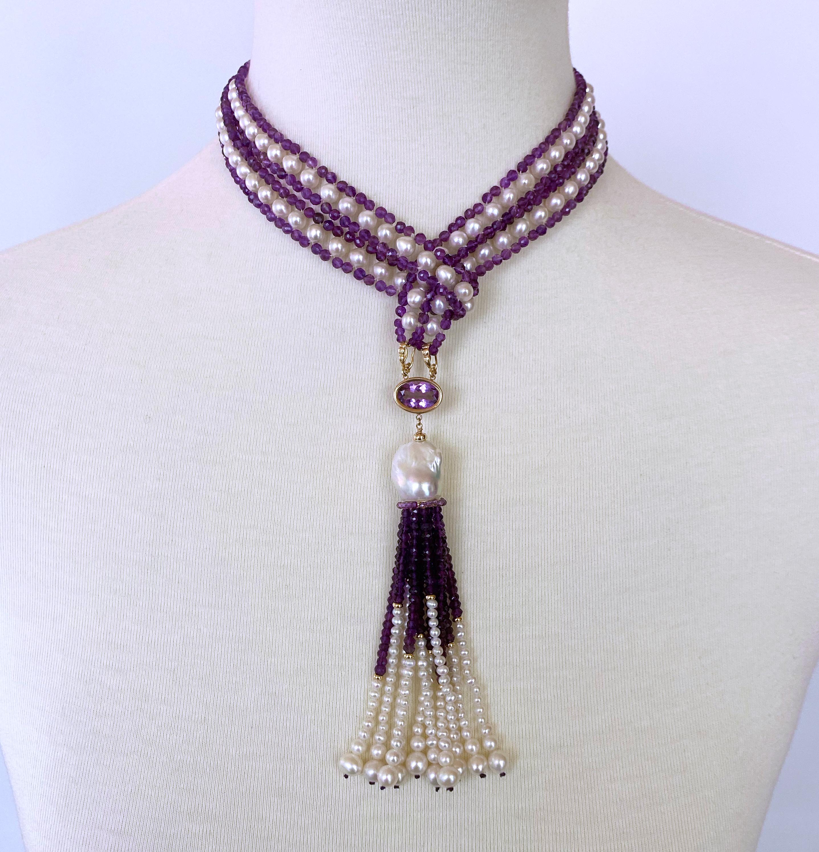 Marina J. Pearl, Amethyst and 14k Yellow Gold Sautoir with Tassel For Sale 3
