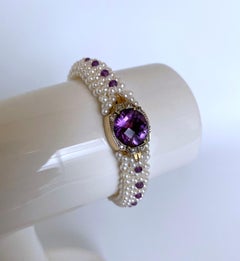 Marina J. Pearl, Amethyst and Diamond Encrusted Bracelet with 14k Yellow Gold