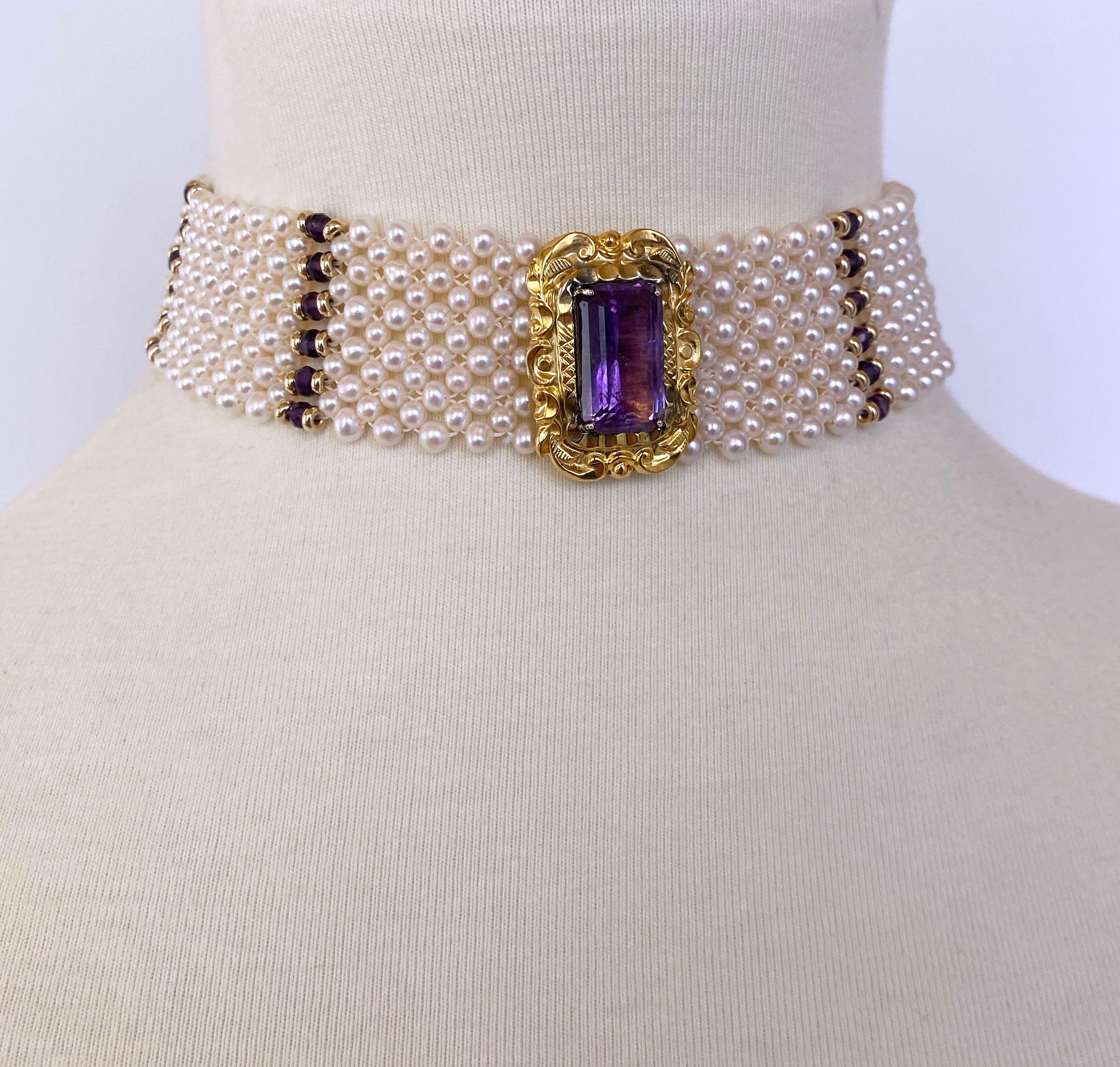 Art Nouveau Marina J. Pearl, Amethyst and Vintage Centerpiece Choker with 14k Yellow Gold