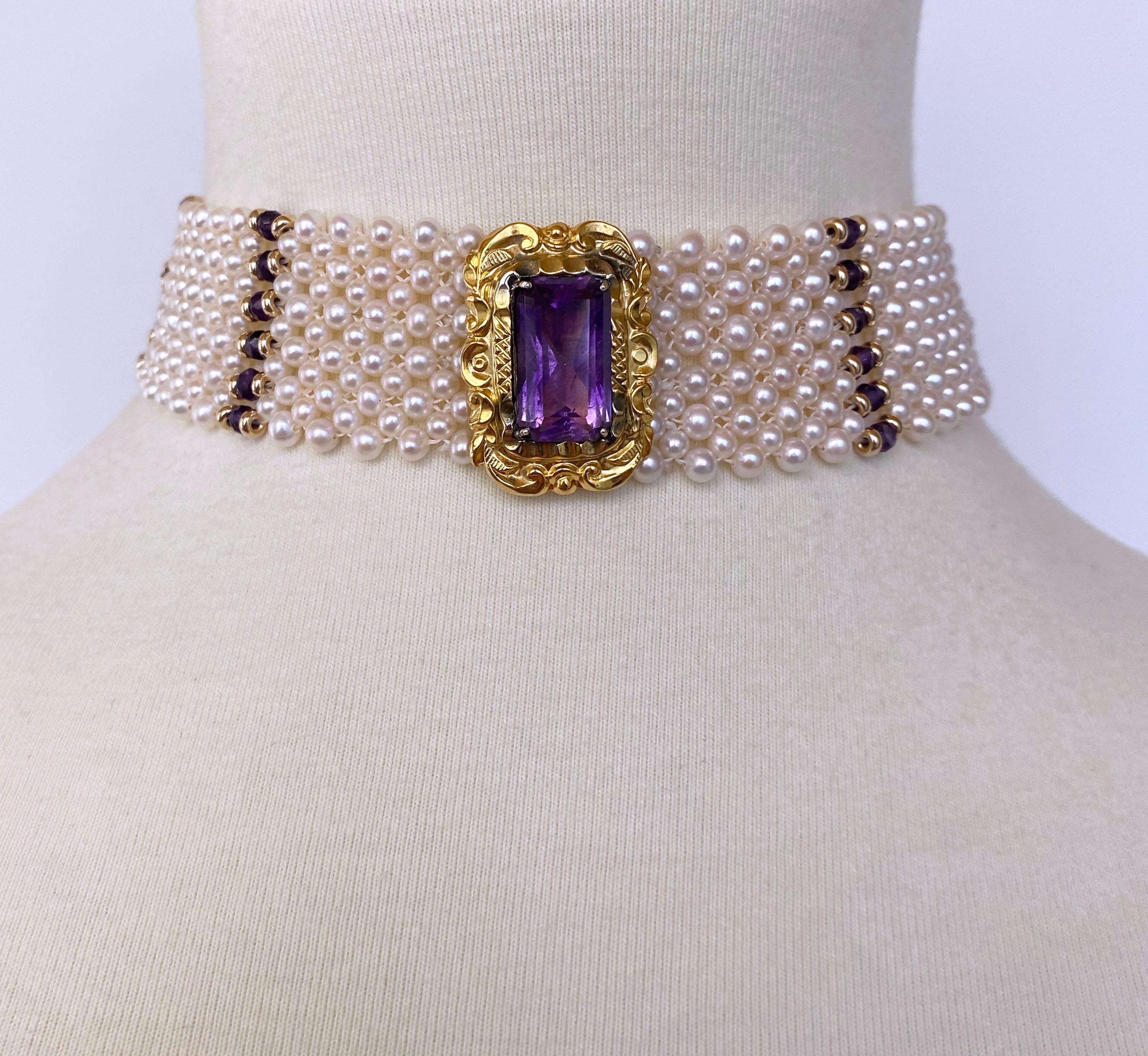 Marina J. Pearl, Amethyst and Vintage Centerpiece Choker with 14k Yellow Gold 2
