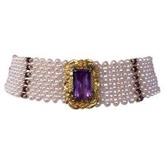 Marina J. Pearl, Amethyst and Vintage Centerpiece Choker with 14k Yellow Gold