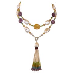 Marina J Pearl, Amethyst, Citrine, Peridot, 
Aquamarine Satuoir, 14K White Gold
