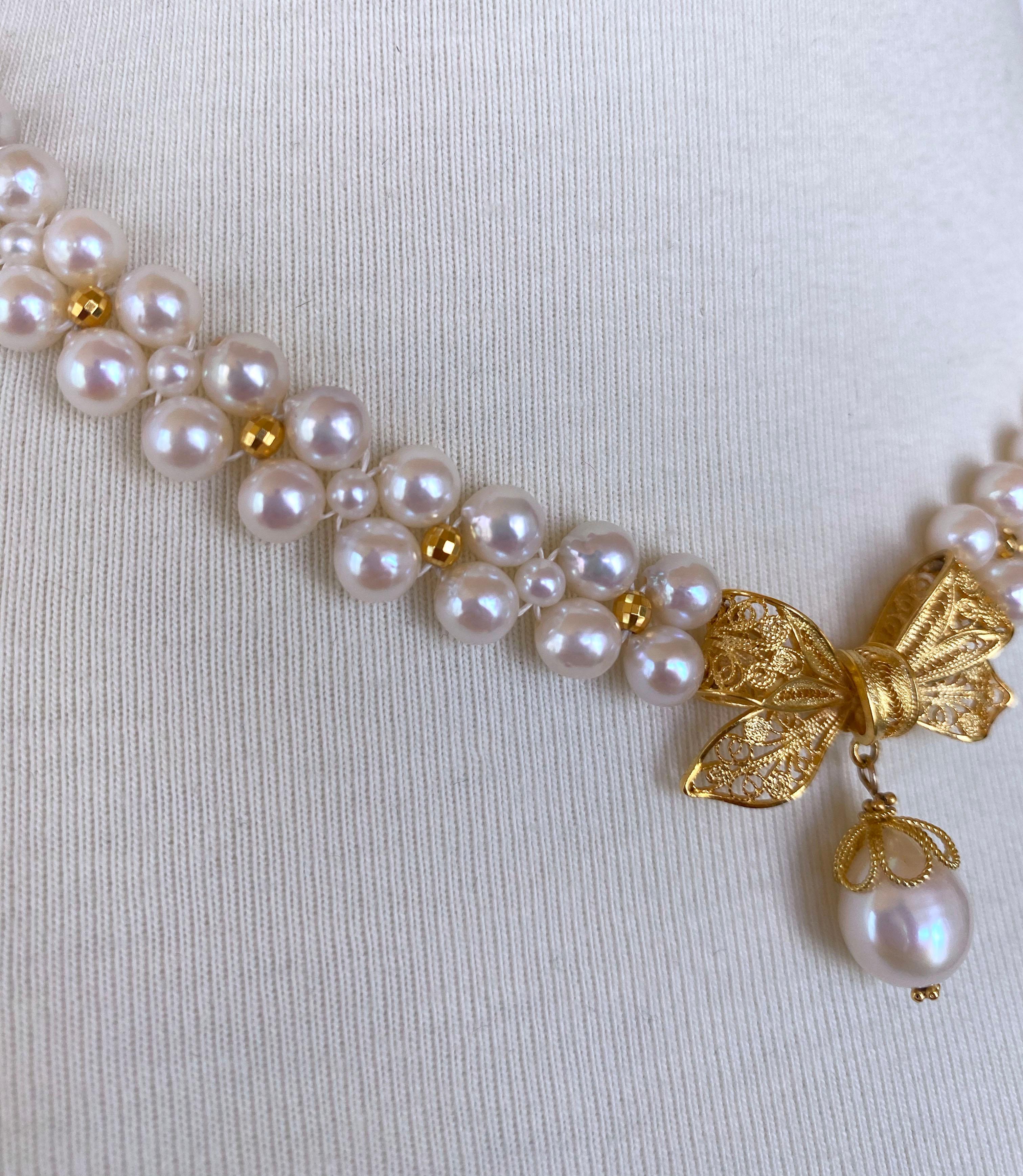 Marina J, Perle und 14K vergoldete Halskette mit Schleife als Tafelaufsatz Damen
