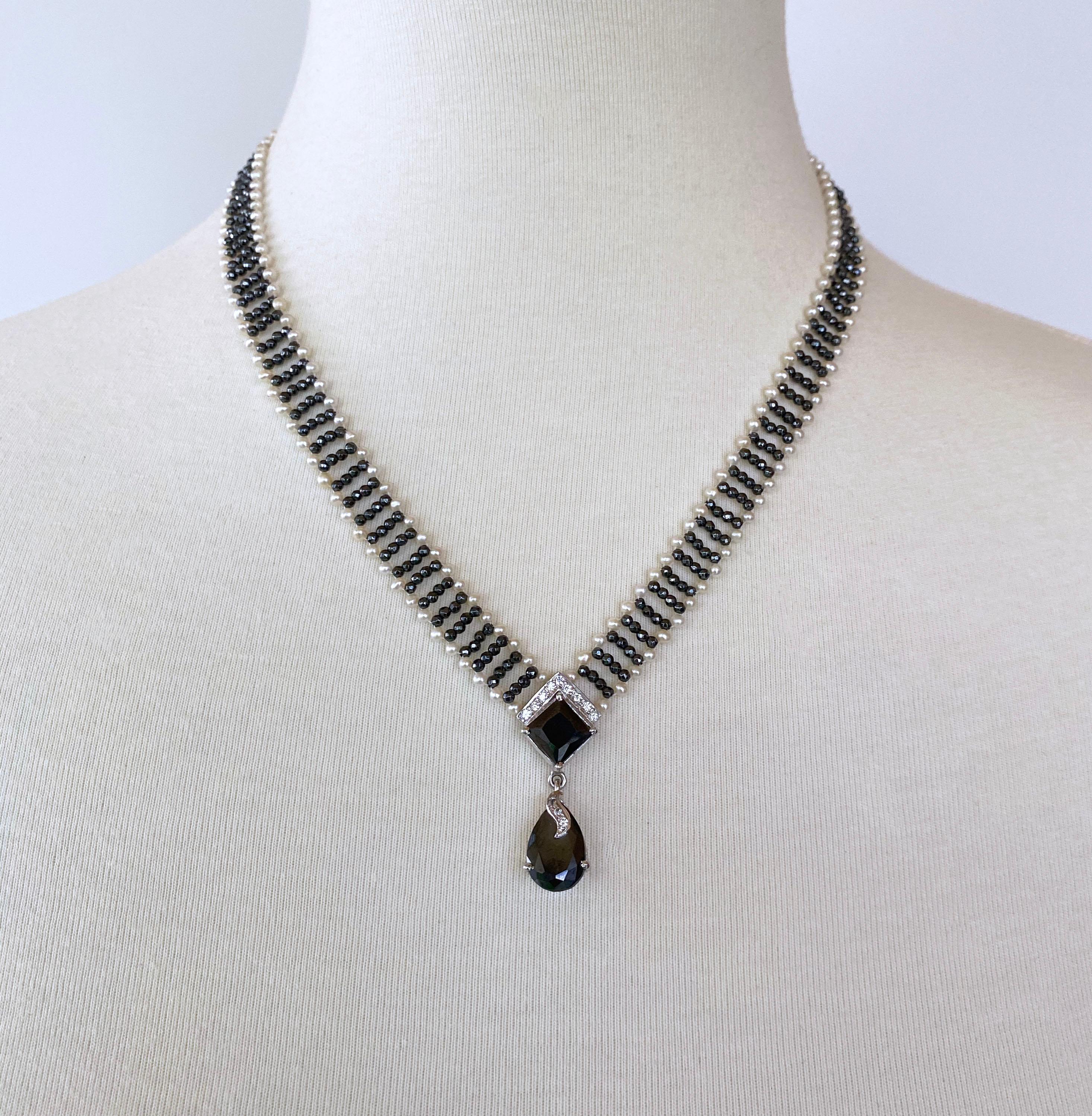 Marina J. Pearl and Hematite Necklace with Diamonds and 14 Karat Gold Clasp 4