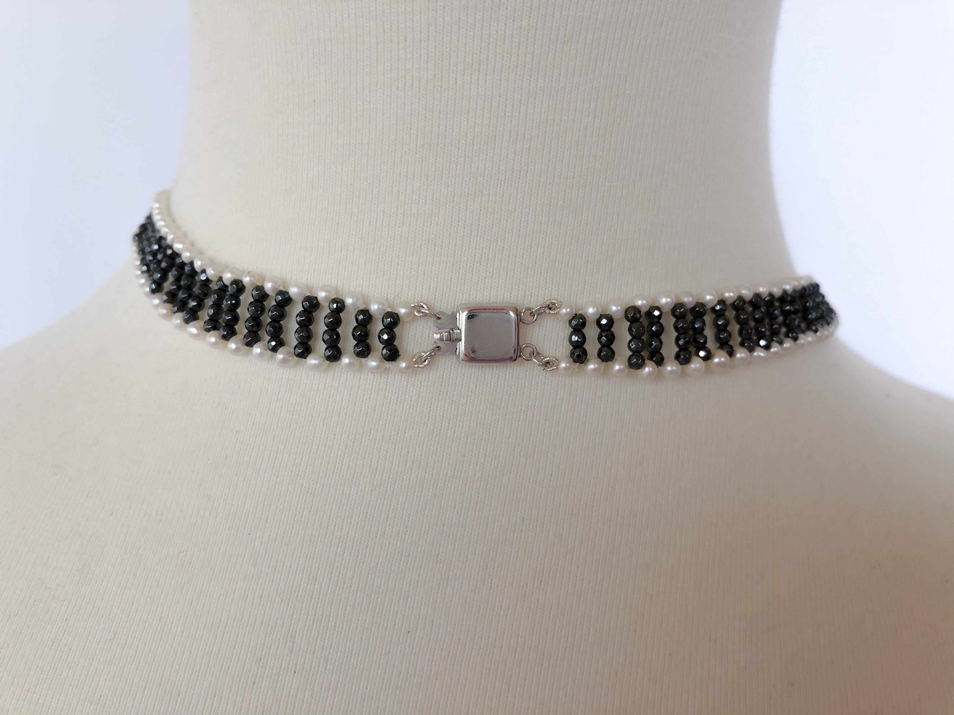 Brilliant Cut Marina J. Pearl and Hematite Necklace with Diamonds and 14 Karat Gold Clasp