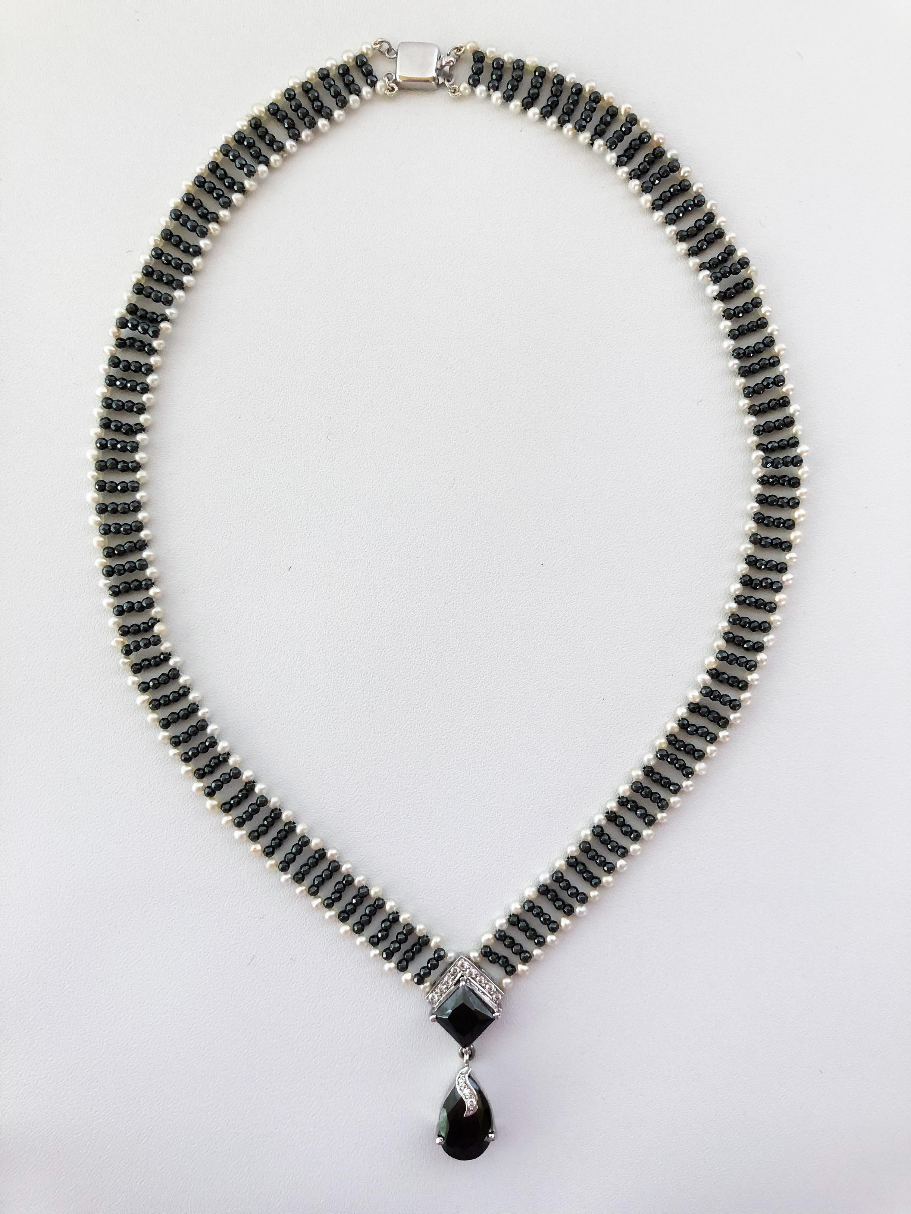 Women's Marina J. Pearl and Hematite Necklace with Diamonds and 14 Karat Gold Clasp