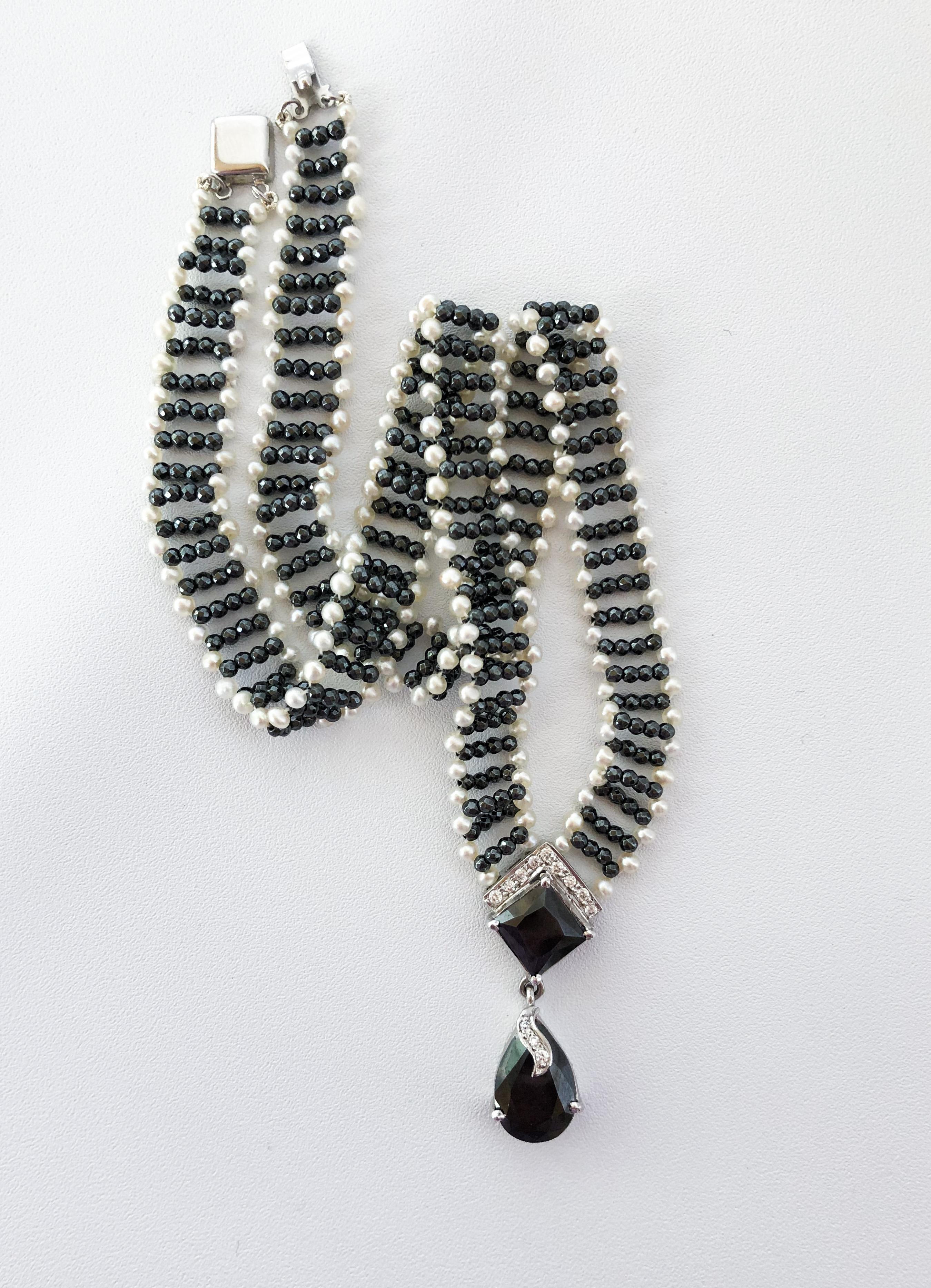 Marina J. Pearl and Hematite Necklace with Diamonds and 14 Karat Gold Clasp 1