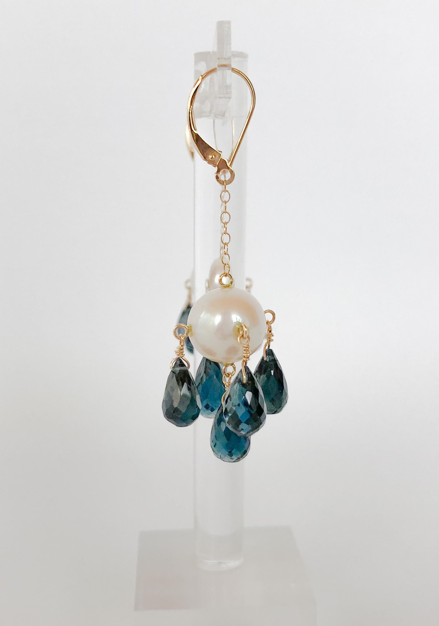 pearl and blue topaz earrings