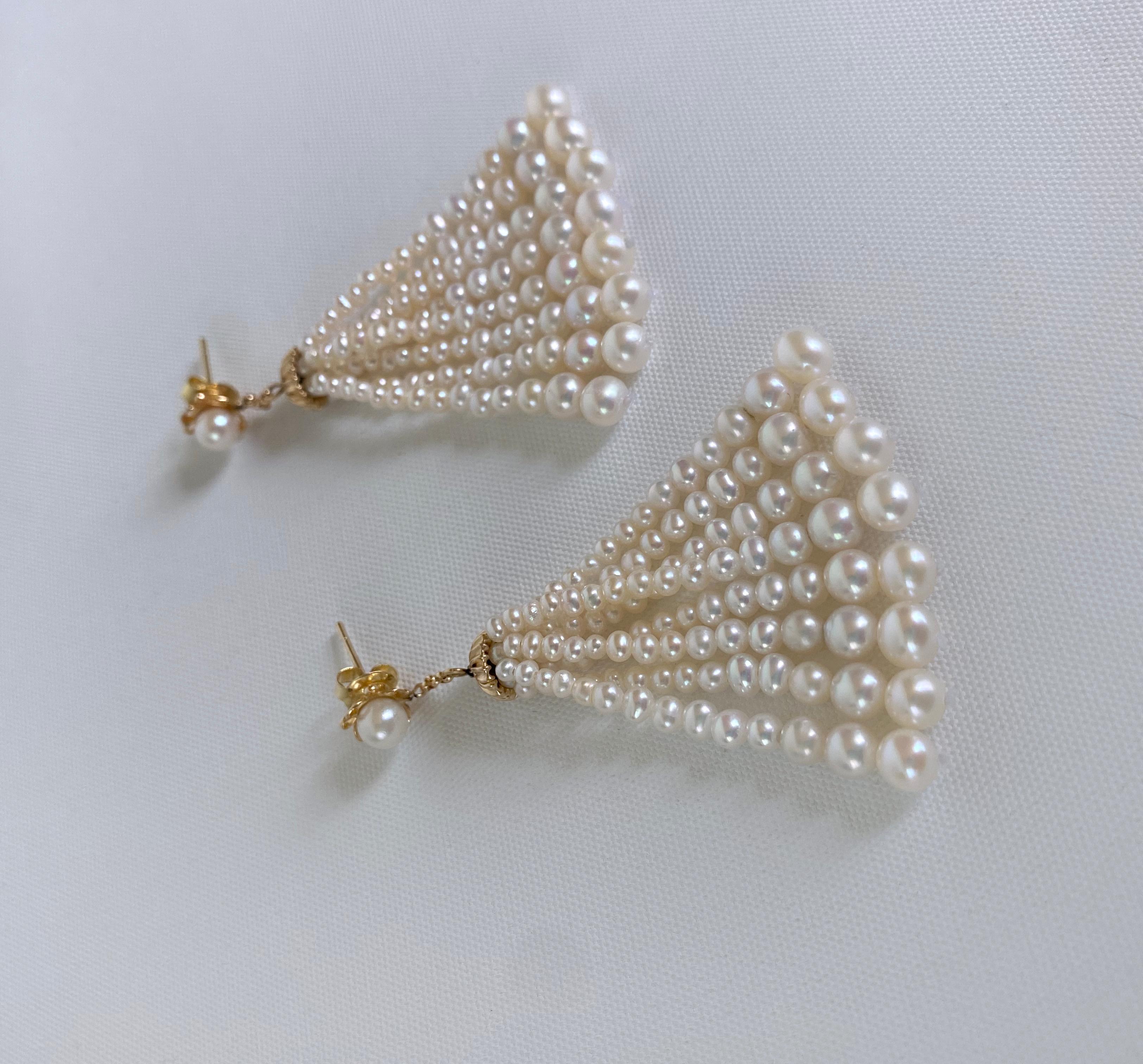 Artisan Marina J. Boucles d'oreilles à pampilles en or jaune 14 carats et perles graduées en vente