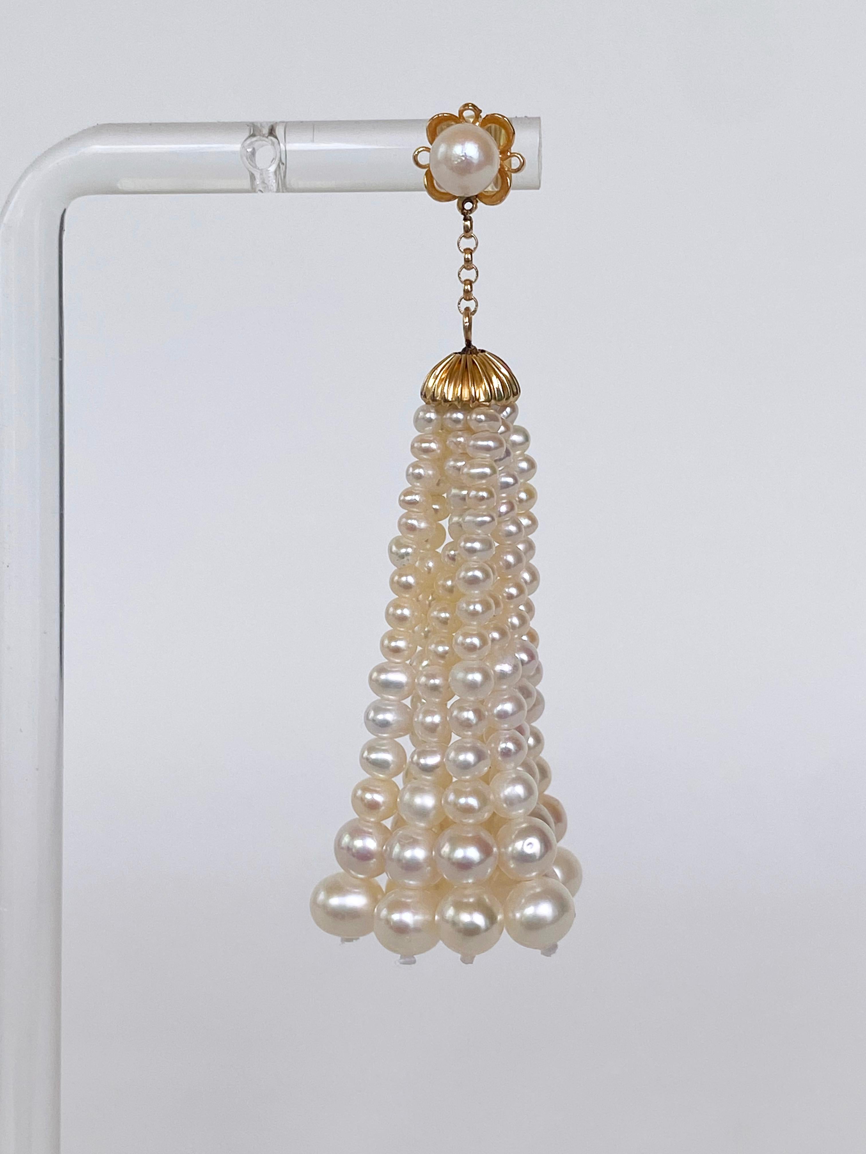 Marina J. Abgestufte Ohrringe mit Perlen und Quasten aus massivem 14k Gelbgold im Zustand „Neu“ im Angebot in Los Angeles, CA