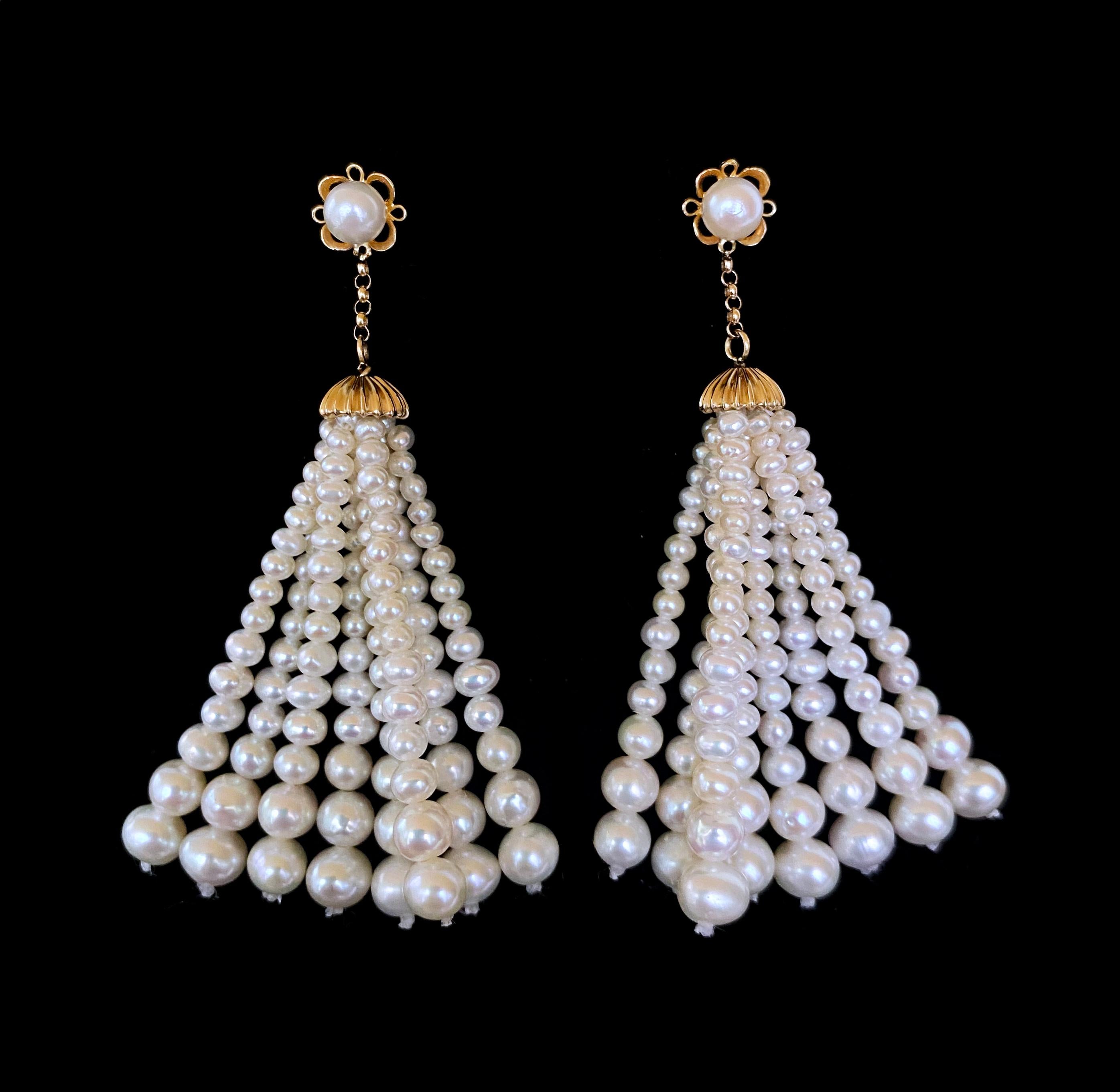 Marina J. Abgestufte Ohrringe mit Perlen und Quasten aus massivem 14k Gelbgold für Damen oder Herren im Angebot