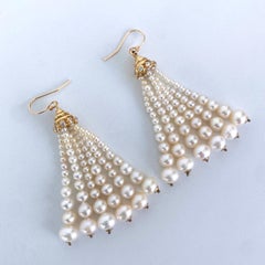 Marina J. Graduated Pearl Tassel Earrings with Diamonds & Solid 14k Yellow Gold