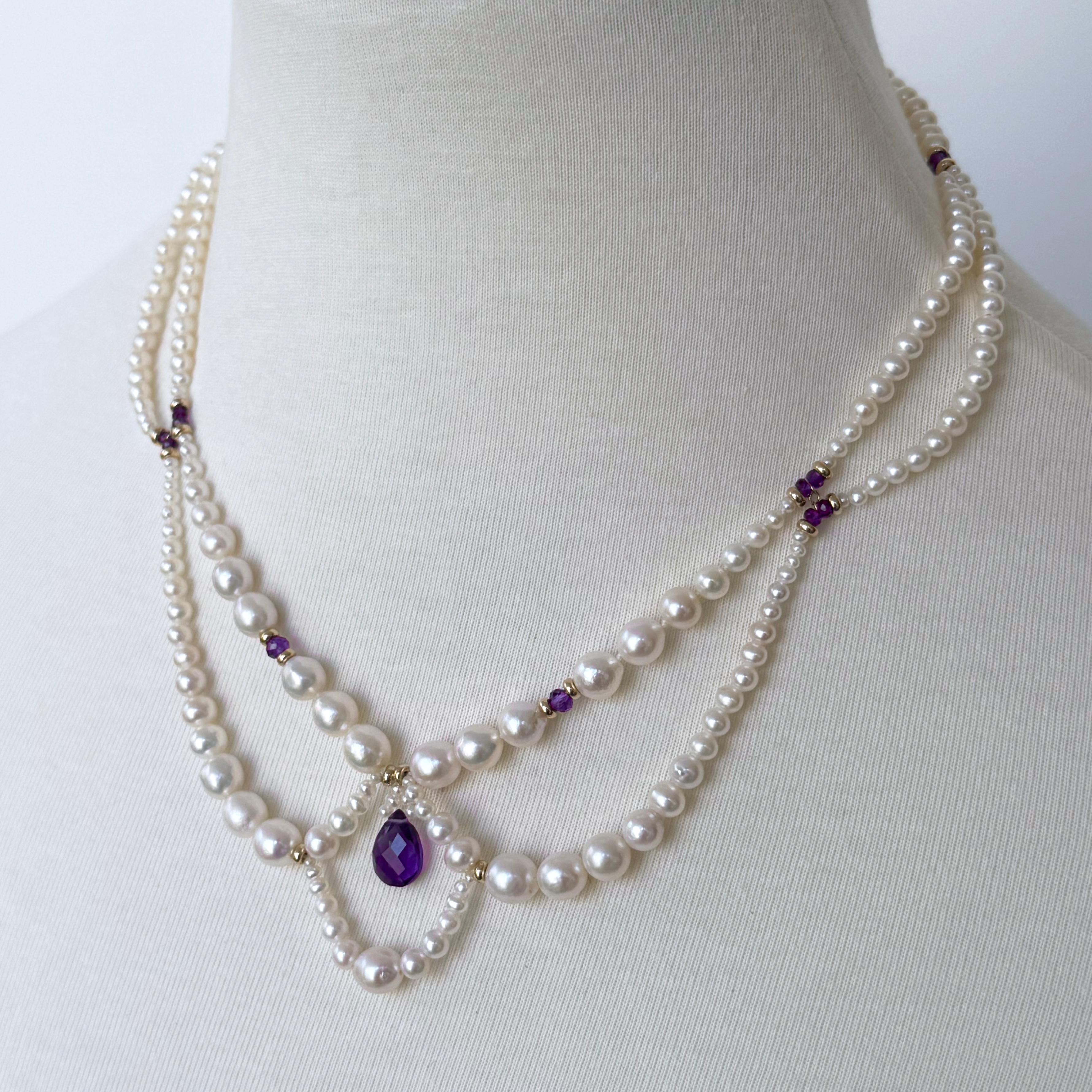 Perle Marina J. Collier princesse drapé d'améthyste en or jaune 14 carats massif en vente