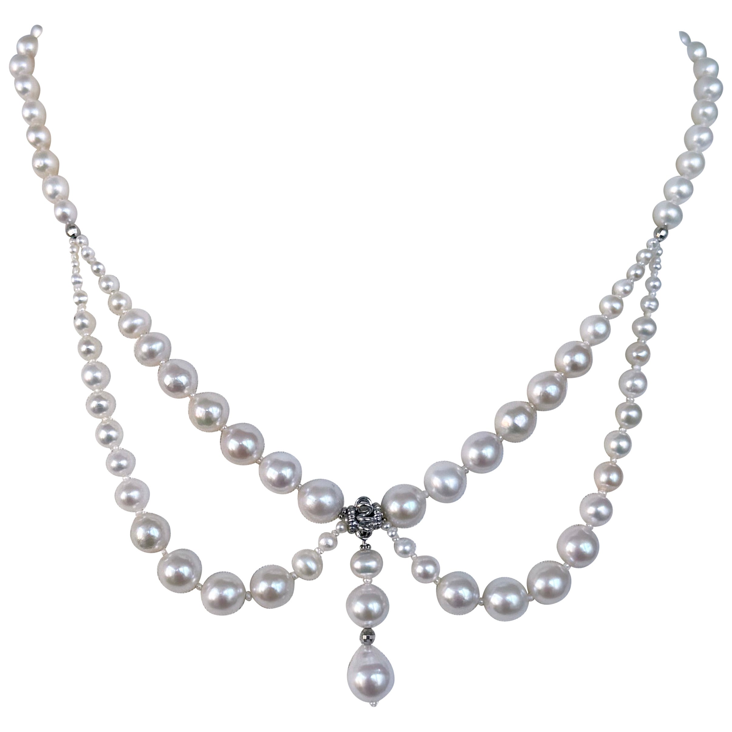 Marina J. Pearl Draped Necklace With Rhodium Silver Findings