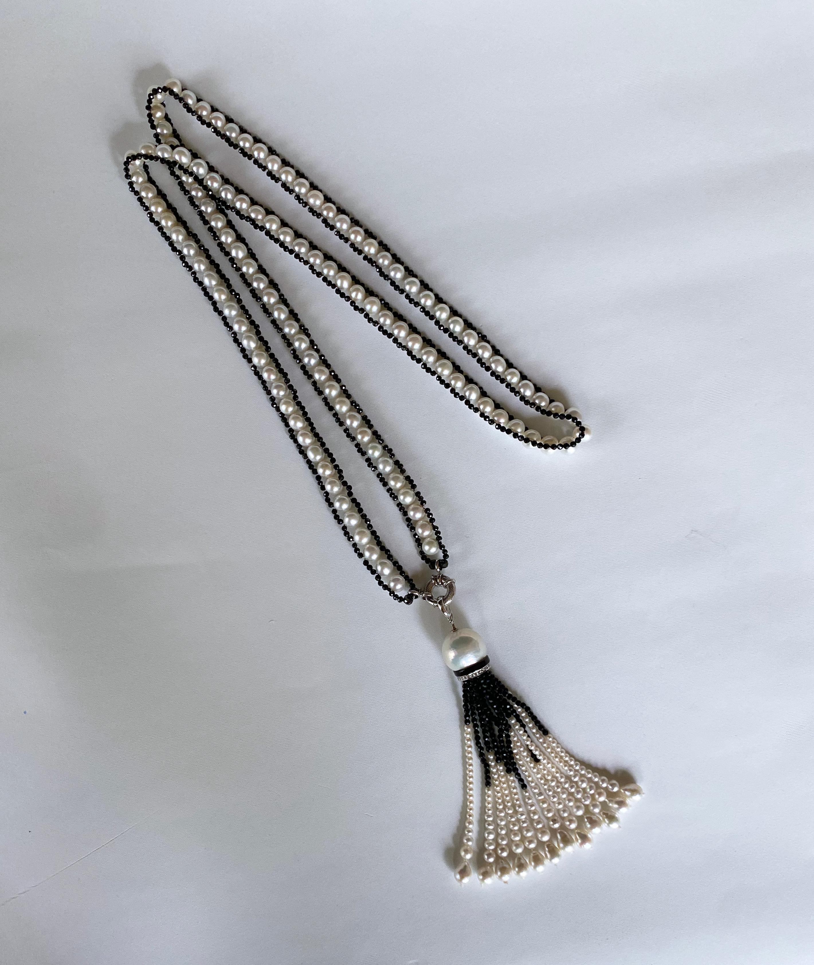 Marina J. Pearl, sautoir en spinelle noire facettée et or blanc 14 carats en vente 6