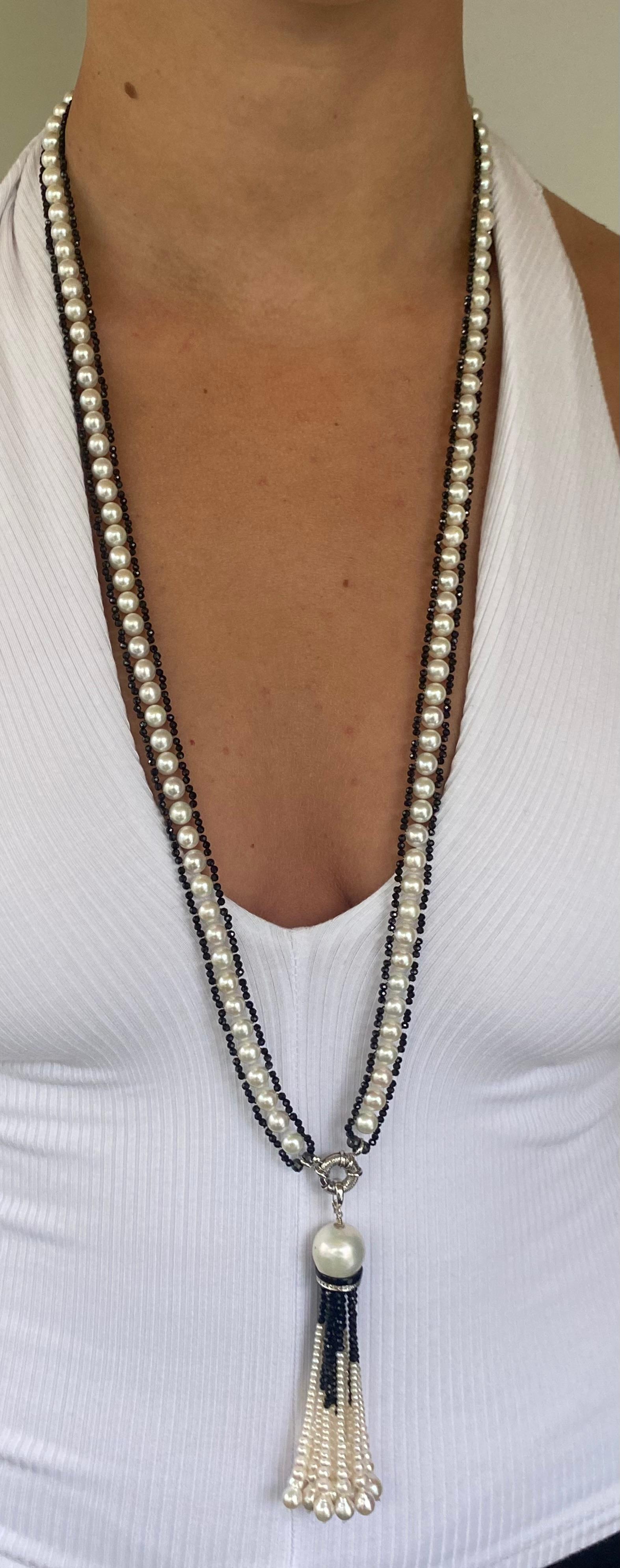 Marina J. Pearl, sautoir en spinelle noire facettée et or blanc 14 carats Neuf - En vente à Los Angeles, CA