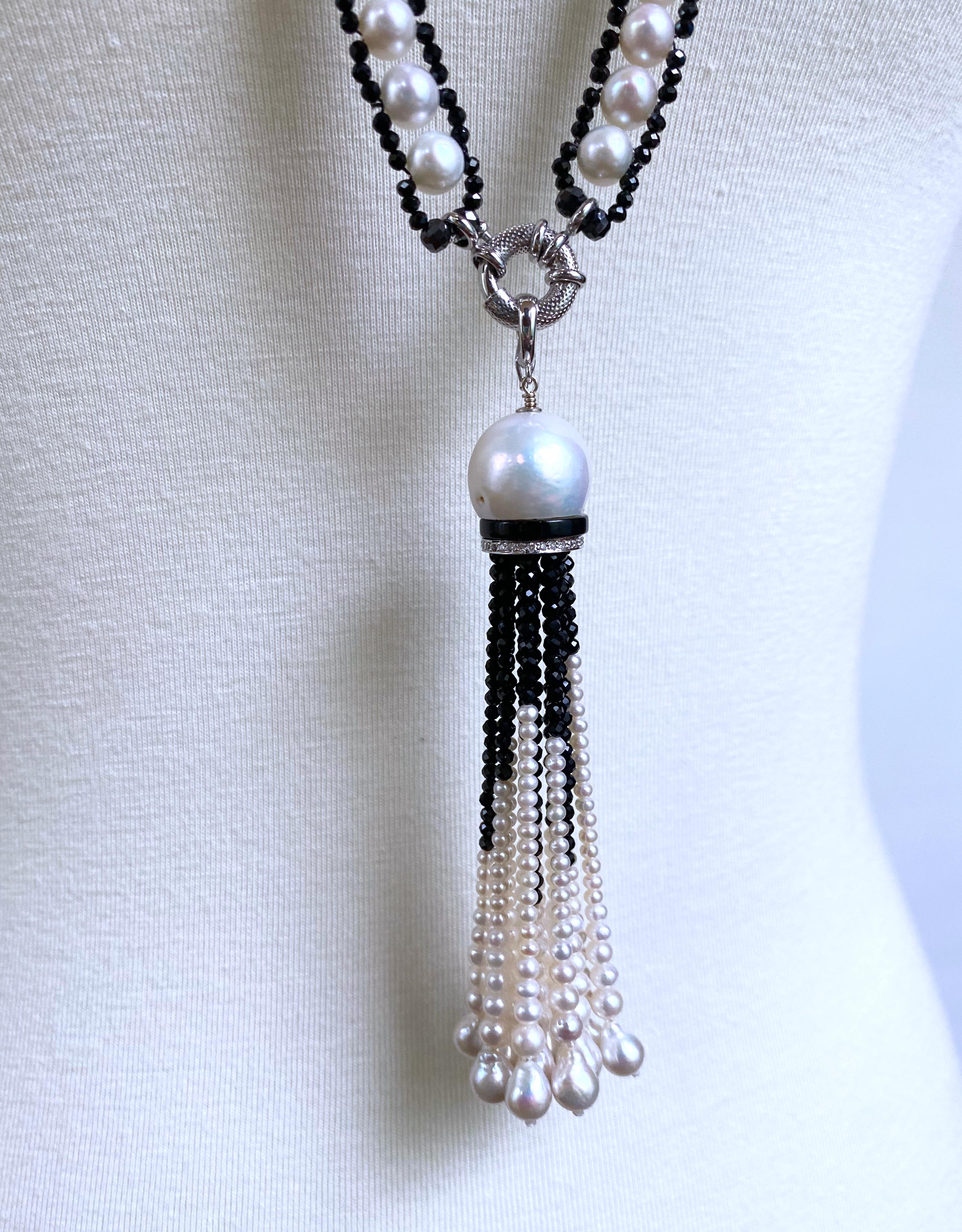 Marina J. Pearl, Faceted Black Spinel & 14k White Gold Sautoir In New Condition For Sale In Los Angeles, CA