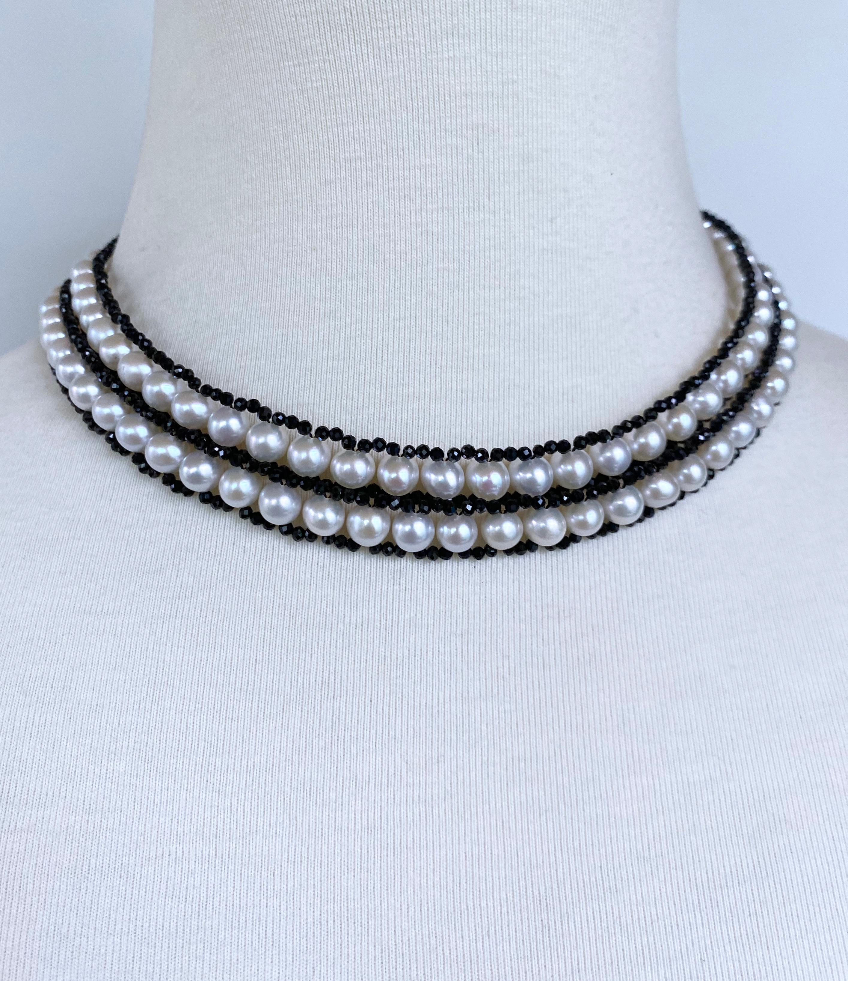 Women's or Men's Marina J. Pearl, Faceted Black Spinel & 14k White Gold Sautoir For Sale