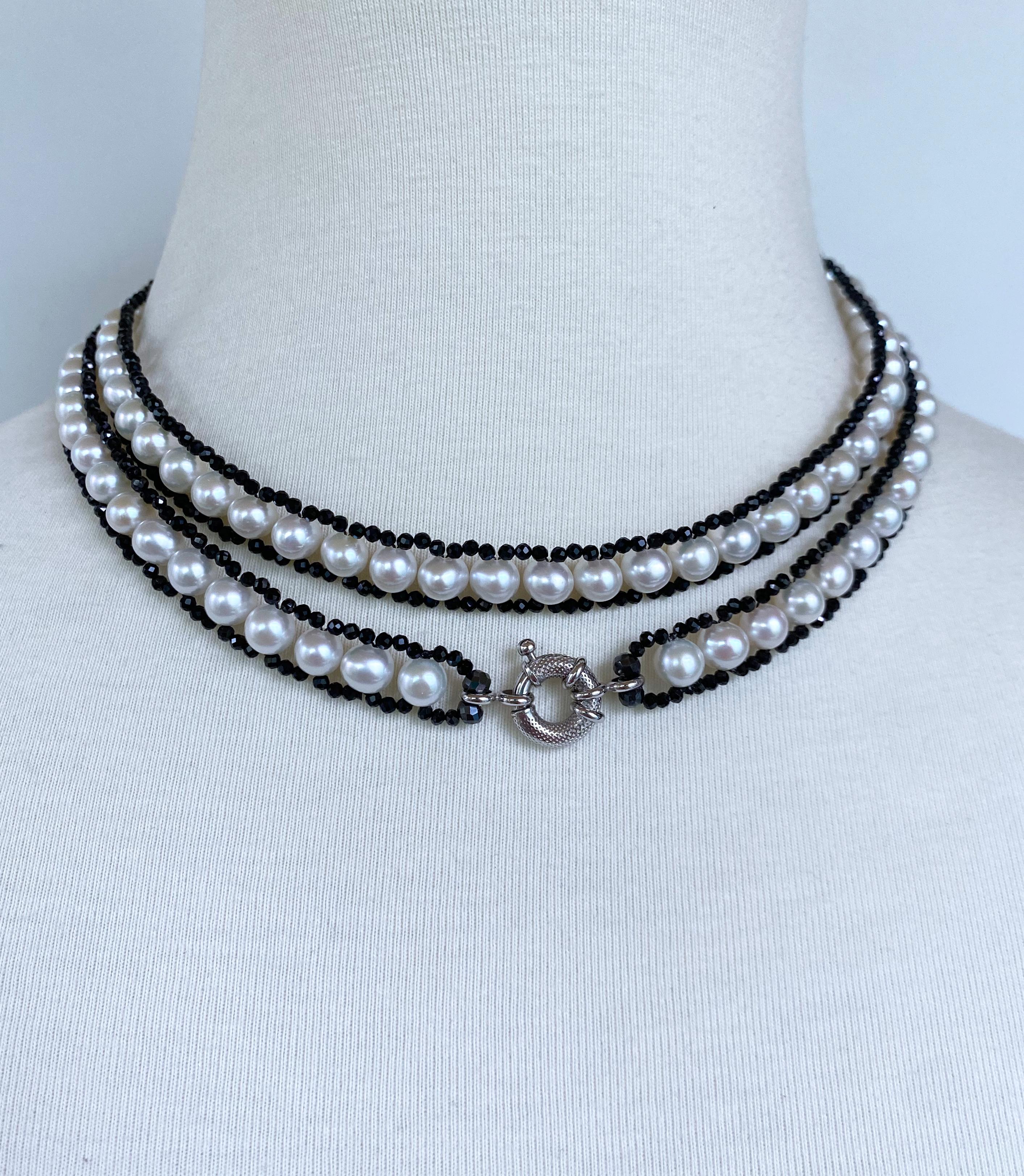 Marina J. Pearl, Faceted Black Spinel & 14k White Gold Sautoir For Sale 1
