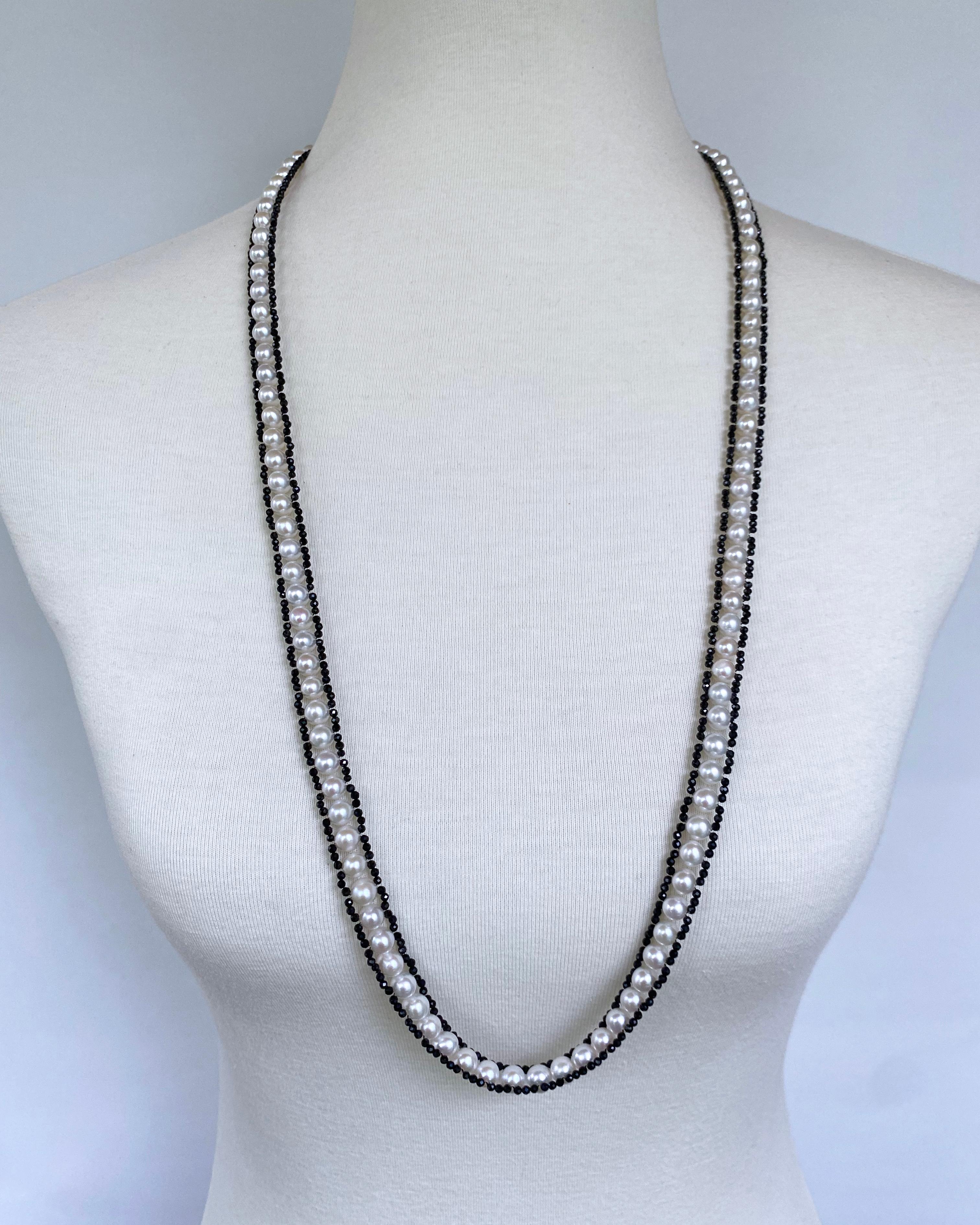 Marina J. Pearl, Faceted Black Spinel & 14k White Gold Sautoir For Sale 2