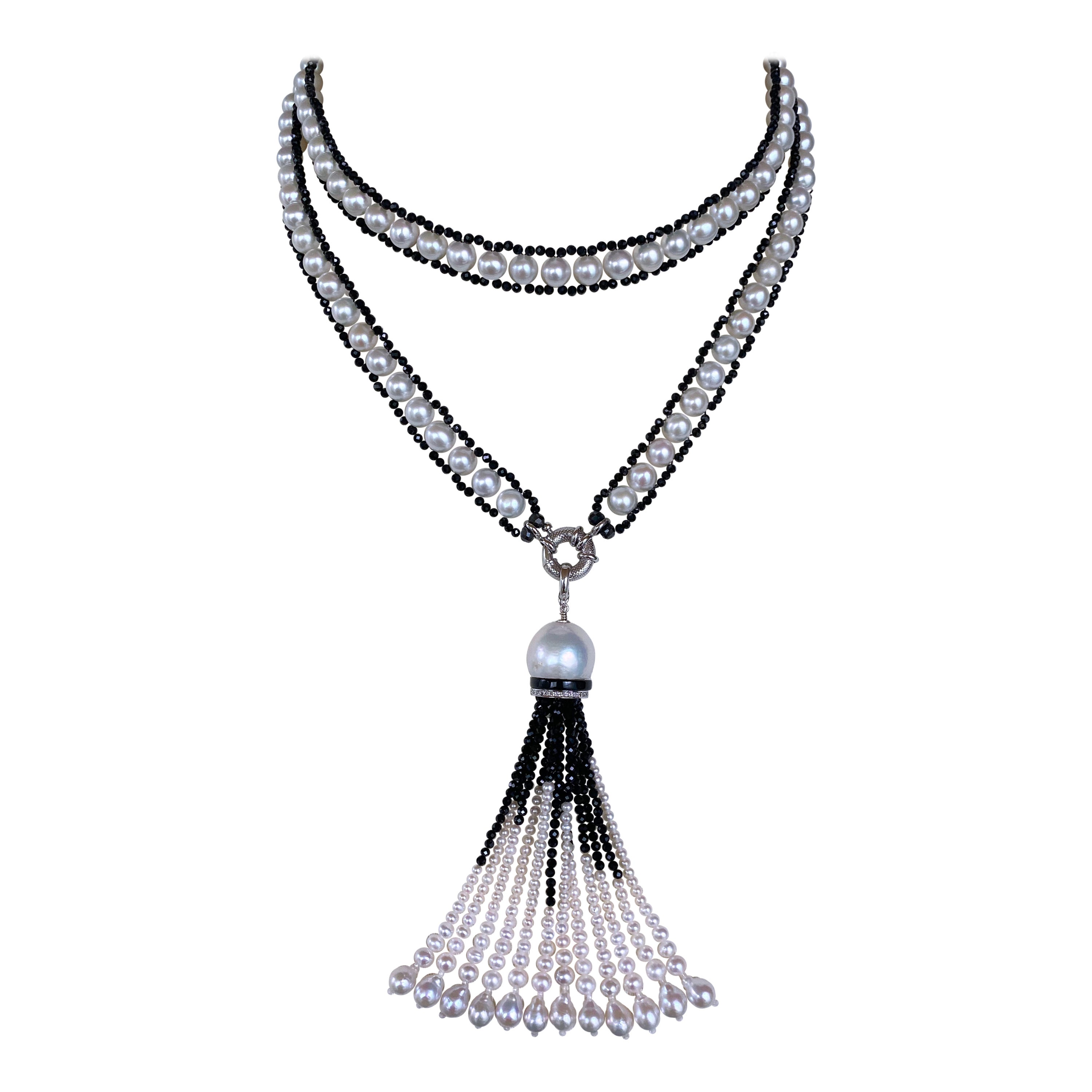 Marina J. Pearl, sautoir en spinelle noire facettée et or blanc 14 carats