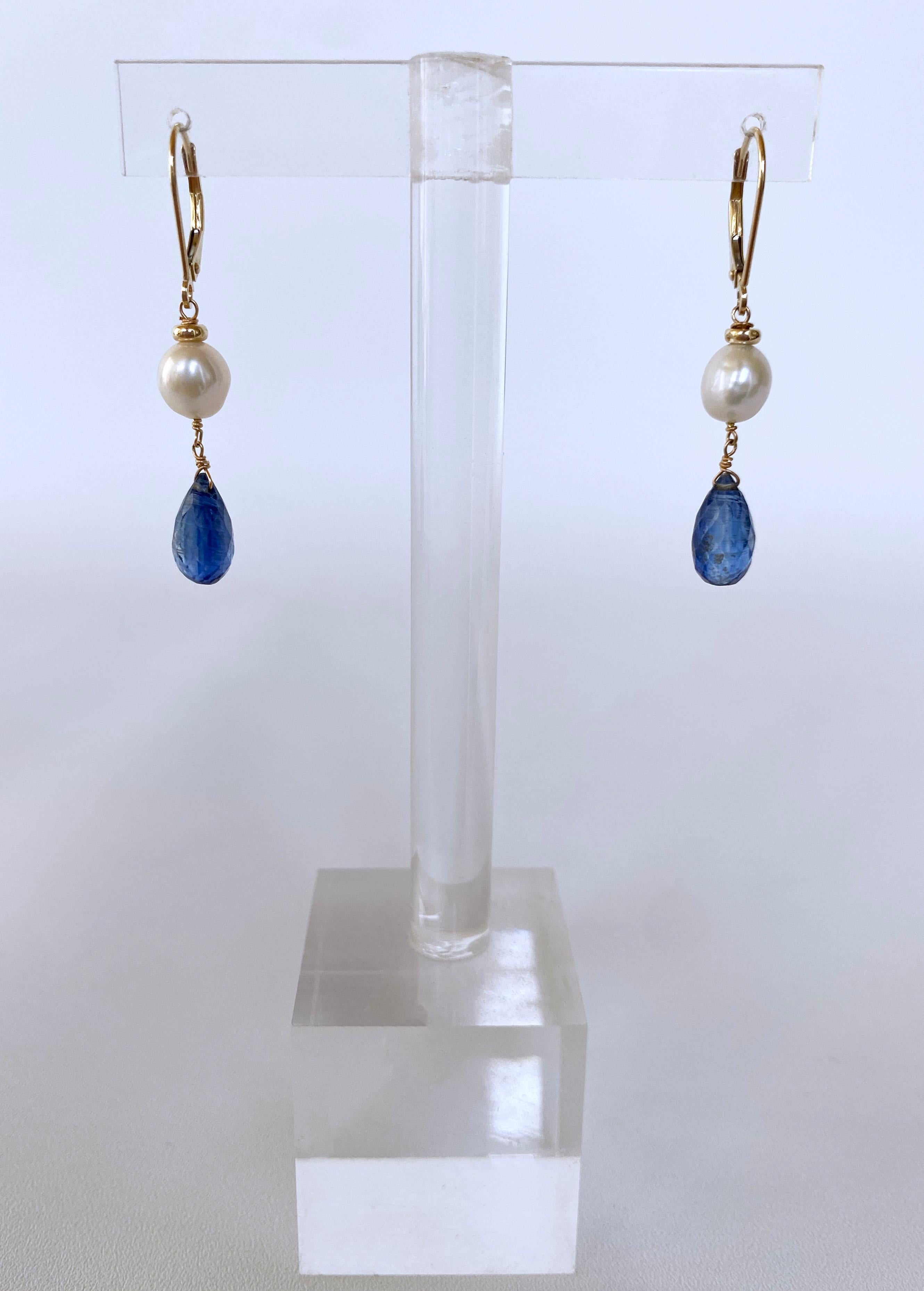 Marina J. Pearl, Kyanite and 14k Yellow Gold Lever Back Earrings In New Condition In Los Angeles, CA