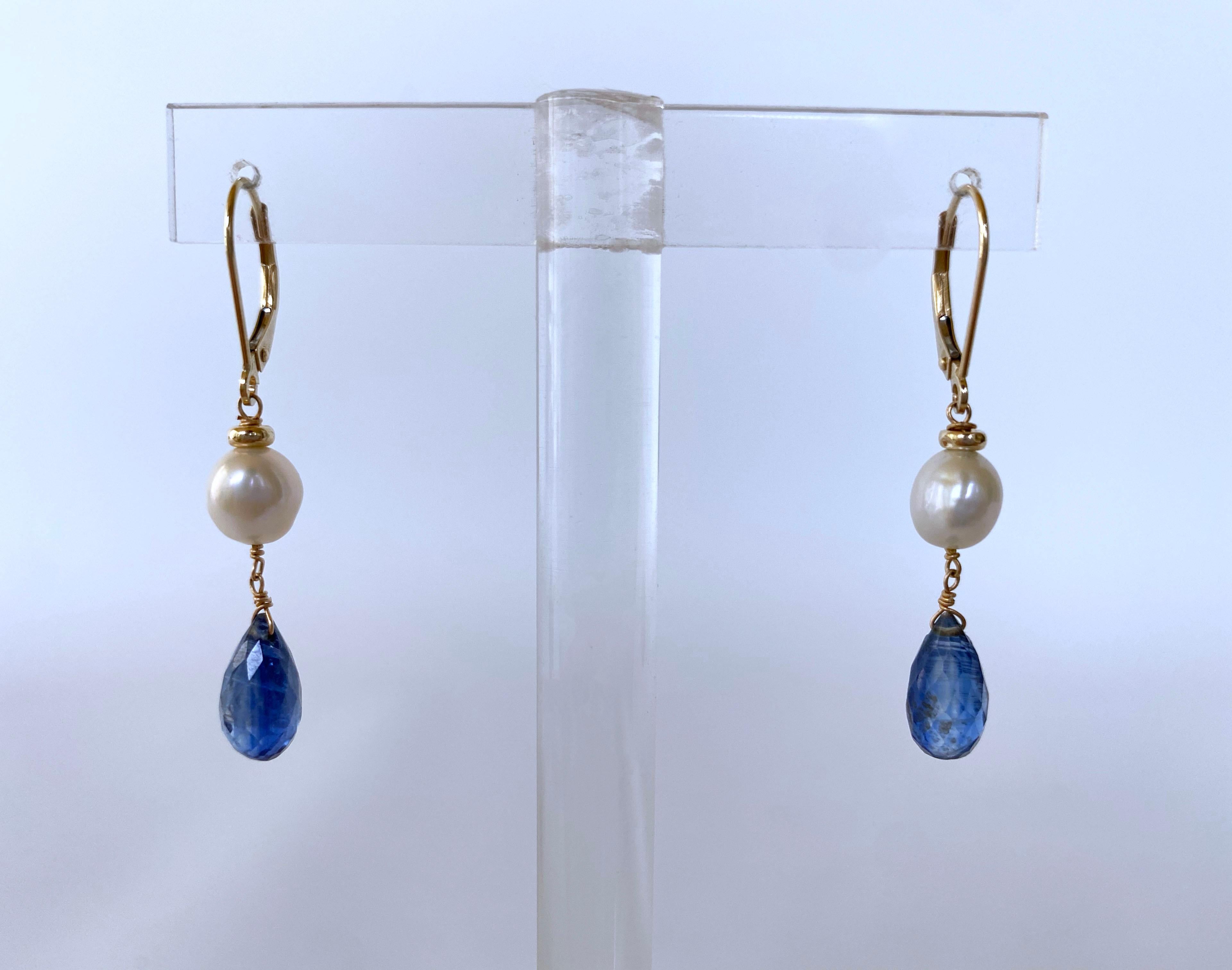 Marina J. Pearl, Kyanite and 14k Yellow Gold Lever Back Earrings 2