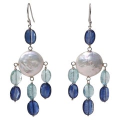 Marina J. Pearl, Kyanite & Aquamarine Lever Back Earrings with 14k White Gold