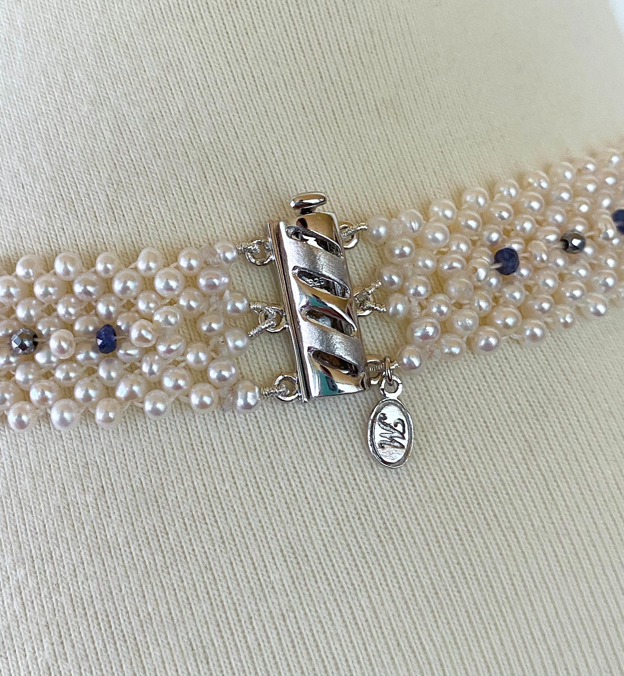 Women's Marina J. Pearl Lace Necklace with Fire Opal, Tanzanite & Diamond Centerpiece