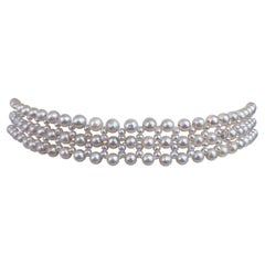 Marina J. Pearl Lace Woven Choker with Rhodium Plated Silver Clasp