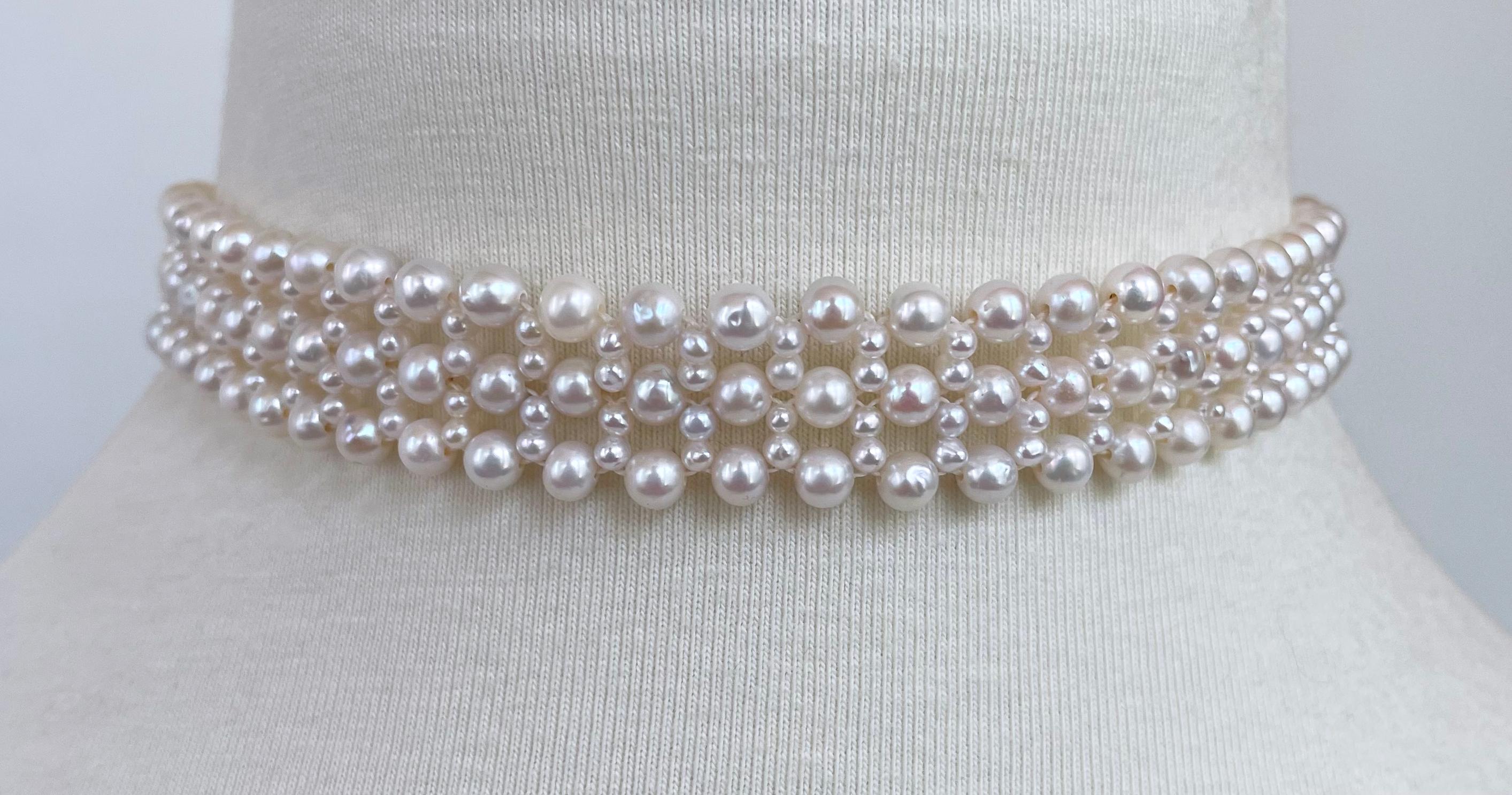 Marina J. Gewebtes Choker aus Perlenspitze mit rhodiniertem Silber  (Kunsthandwerker*in) im Angebot