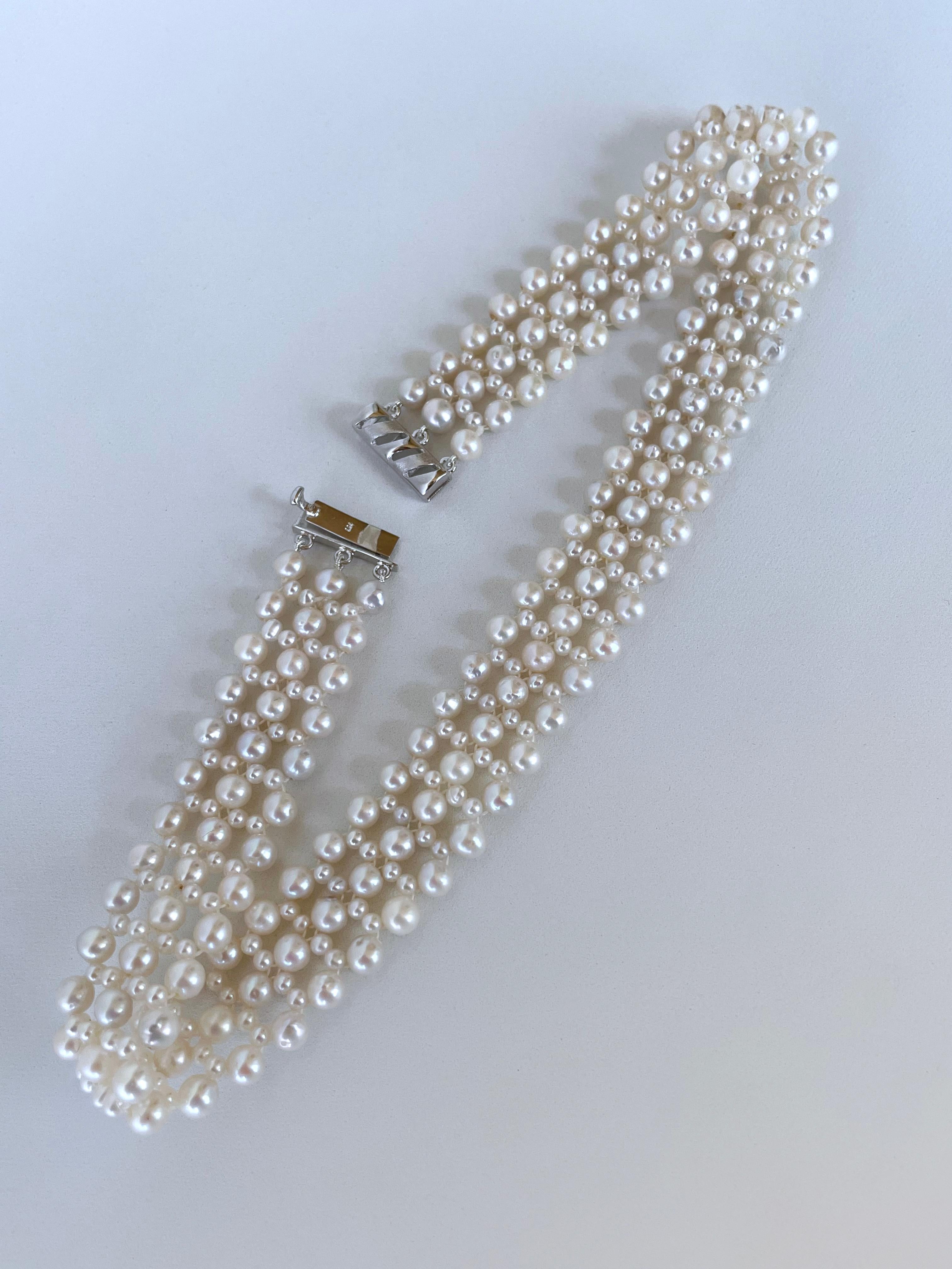 Bead Marina J. Pearl Lace Woven Choker with Rhodium Plated Silver  For Sale