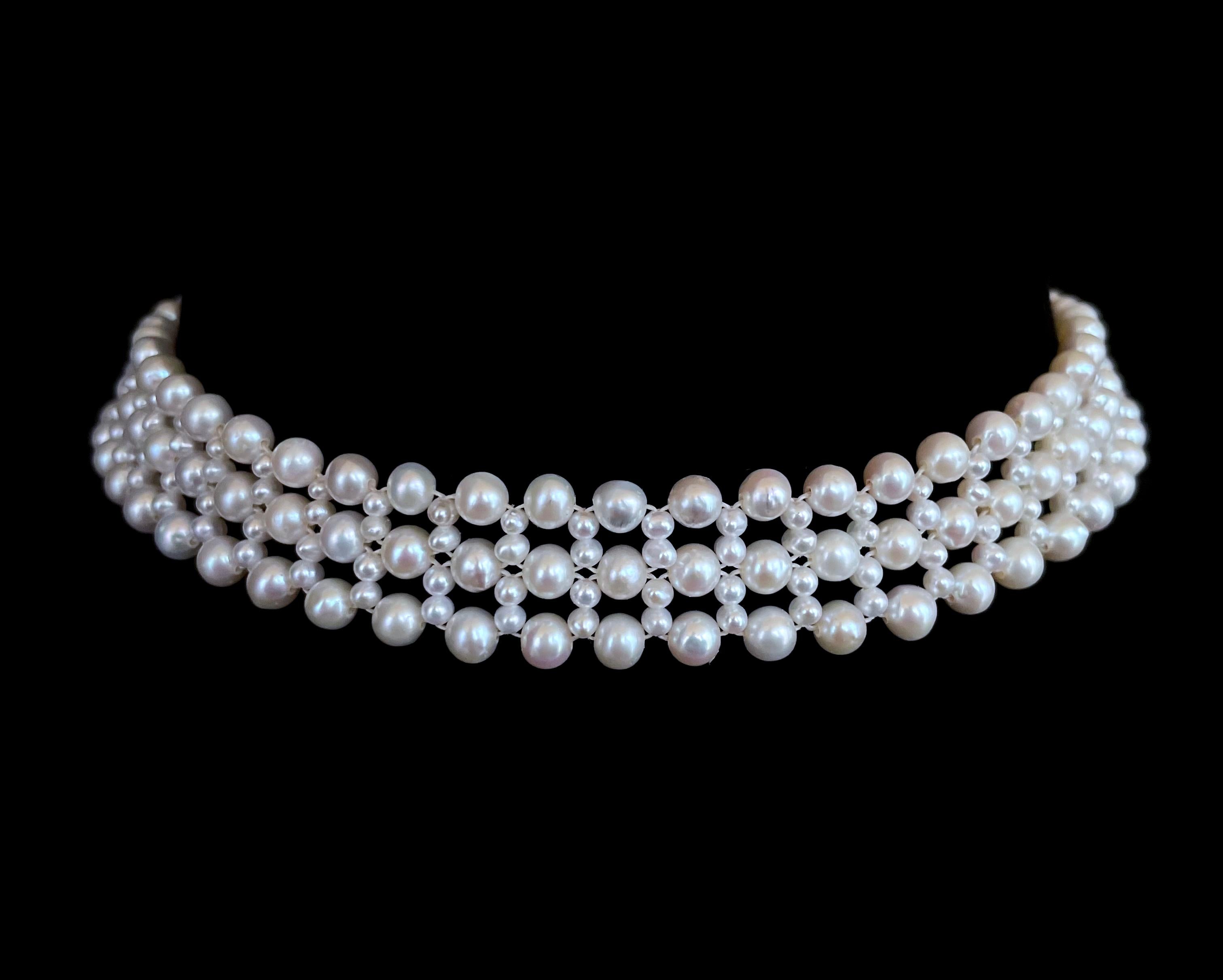Marina J. Pearl Lace Woven Choker with Rhodium Plated Silver  In New Condition In Los Angeles, CA