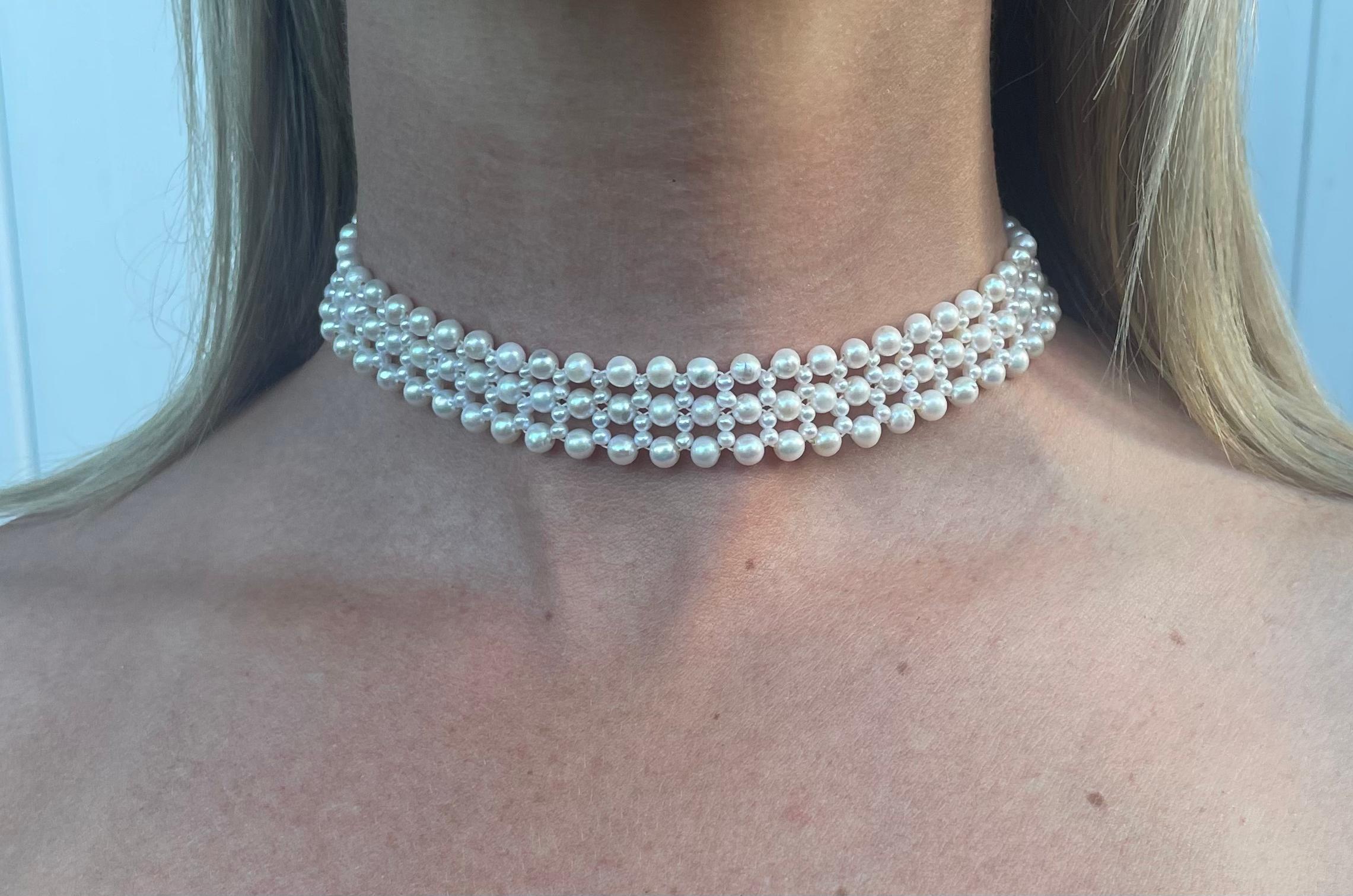 Marina J. Pearl Lace Woven Choker with Rhodium Plated Silver  1