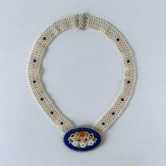 Marina J. Pearl & Lapis Woven Floral Mosaic Necklace