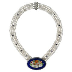 Marina J. Pearl & Lapis Woven Floral Mosaic Necklace
