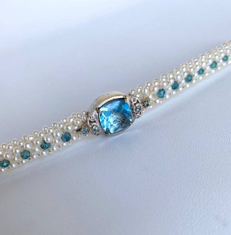 Artisan Marina J. Pearl & London Blue Topaz Bracelet with 14k White Gold