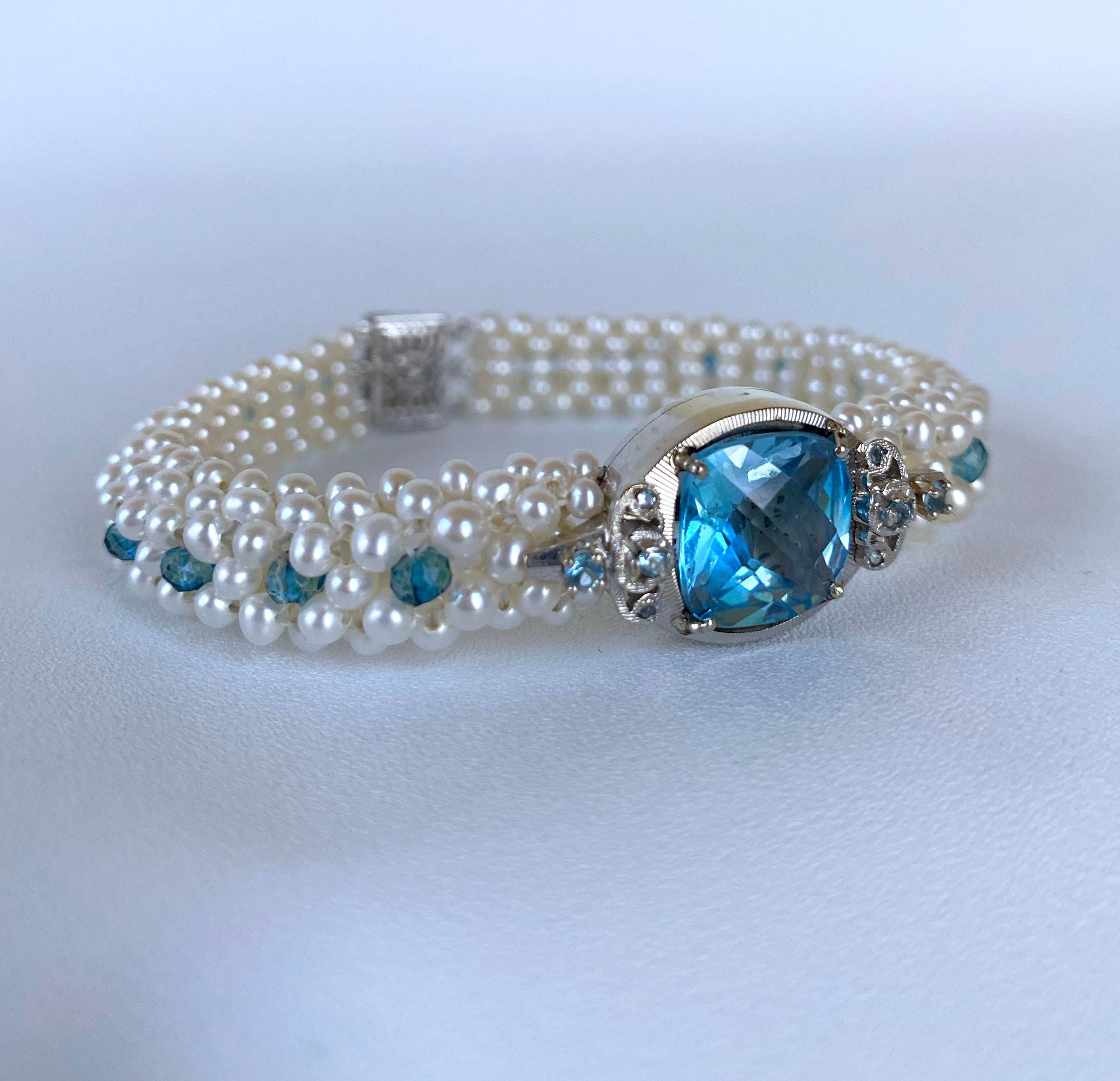Women's Marina J. Pearl & London Blue Topaz Bracelet with 14k White Gold