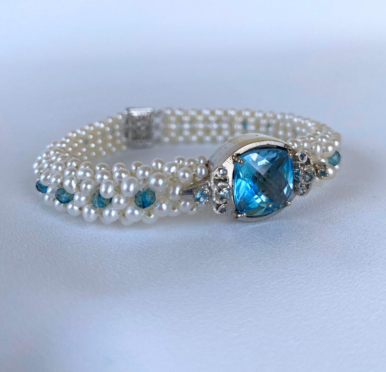Marina J. Pearl & London Blue Topaz Bracelet with 14k White Gold 2