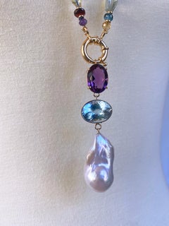 Marina J Pearl & Multi-color Semiprecious Gems Sautoir & 14k Yellow Gold clasp
