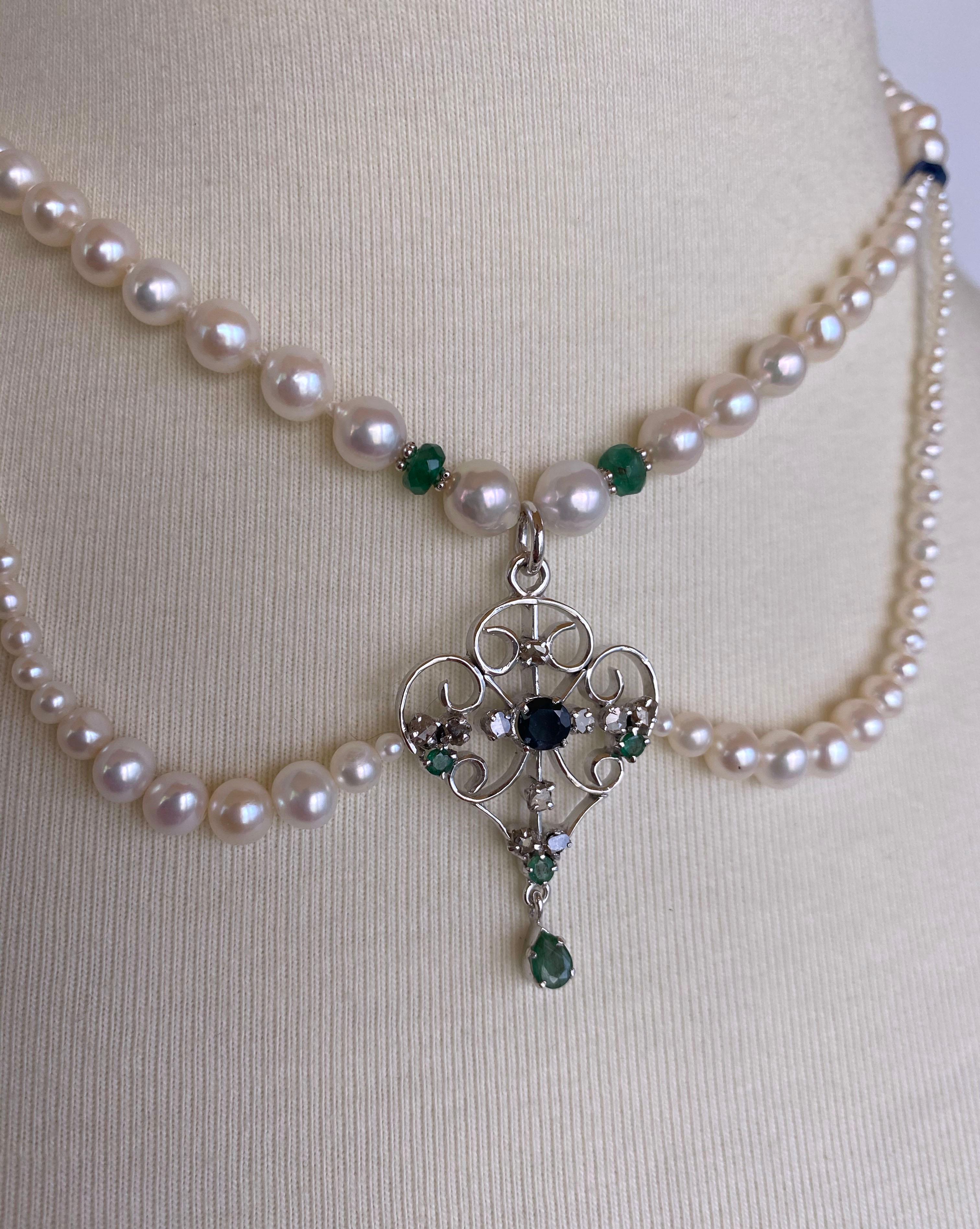 Marina J Perlenkette mit Smaragd, Saphir und Diamanten, Vintage-Tafelaufsatz im Zustand „Neu“ im Angebot in Los Angeles, CA