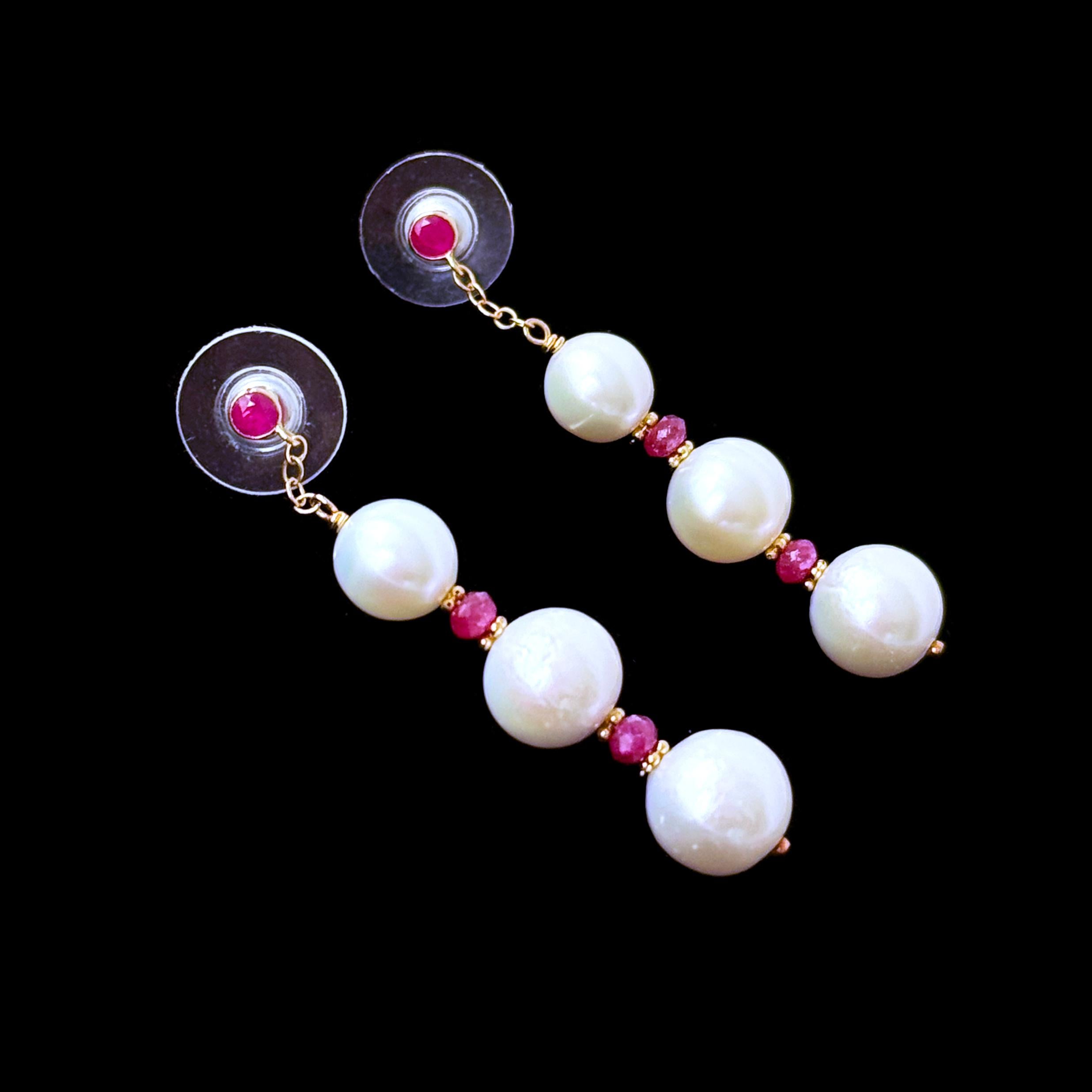 Moderne Marina J. Pearl, Ruby & 14k Yellow Gold Dangle Earrings en vente