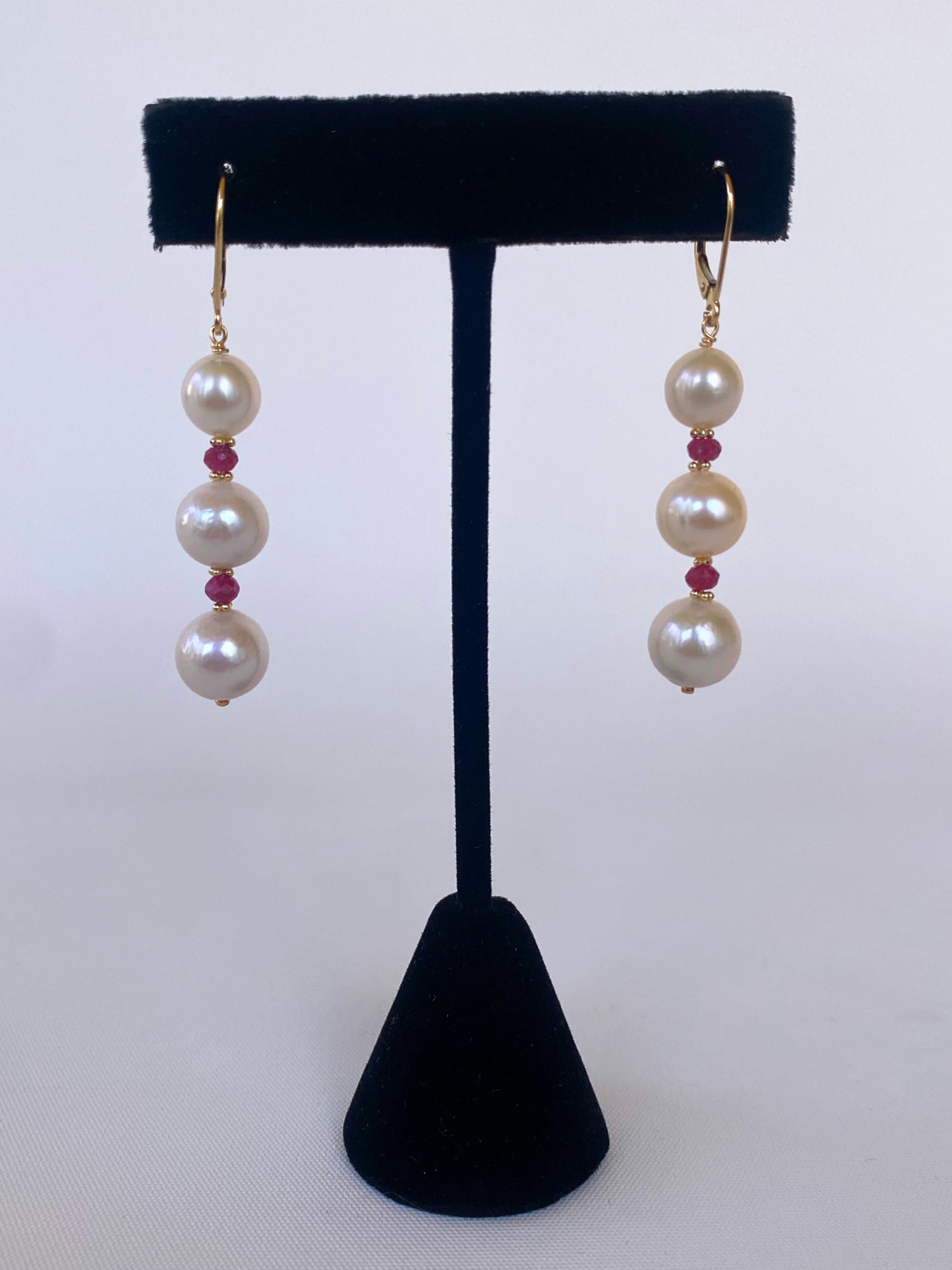 Bead Marina J. Pearl, Ruby & 14k Yellow Gold Lever Back Earrings For Sale