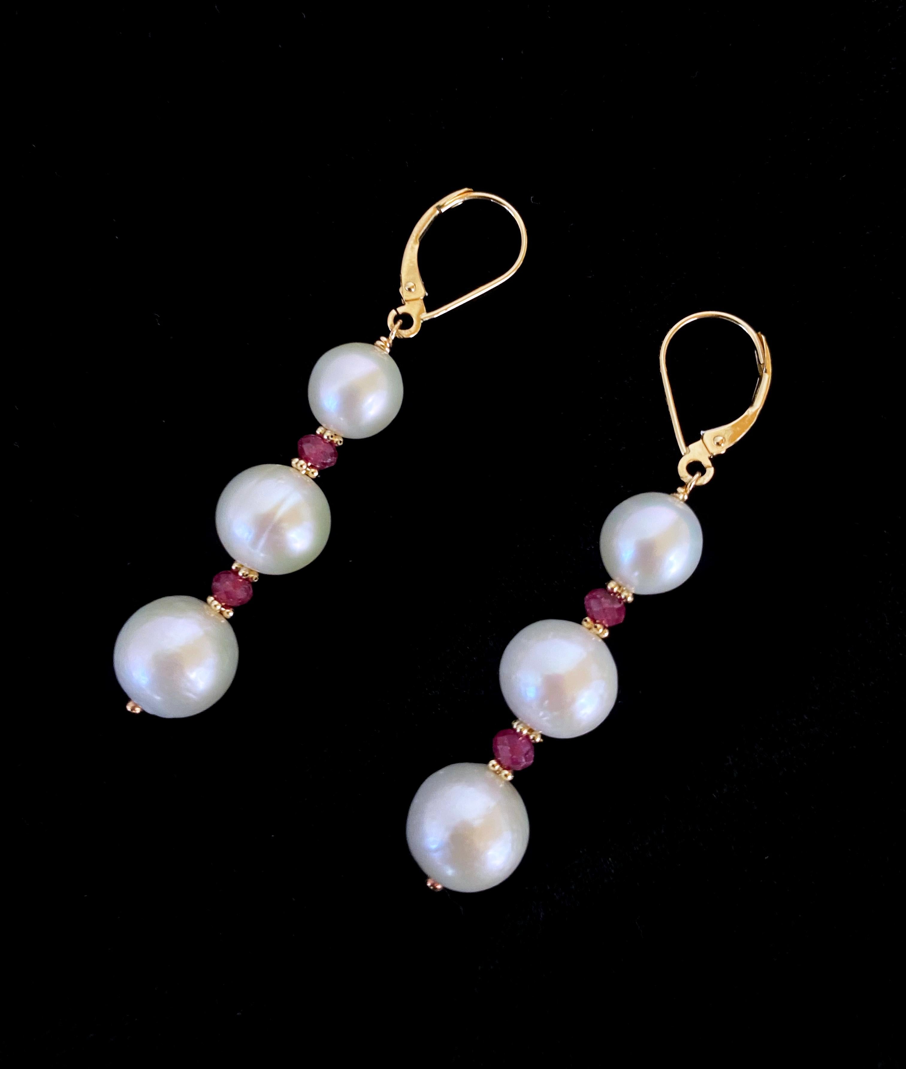 Marina J. Pearl, Ruby & 14k Yellow Gold Lever Back Earrings In New Condition For Sale In Los Angeles, CA