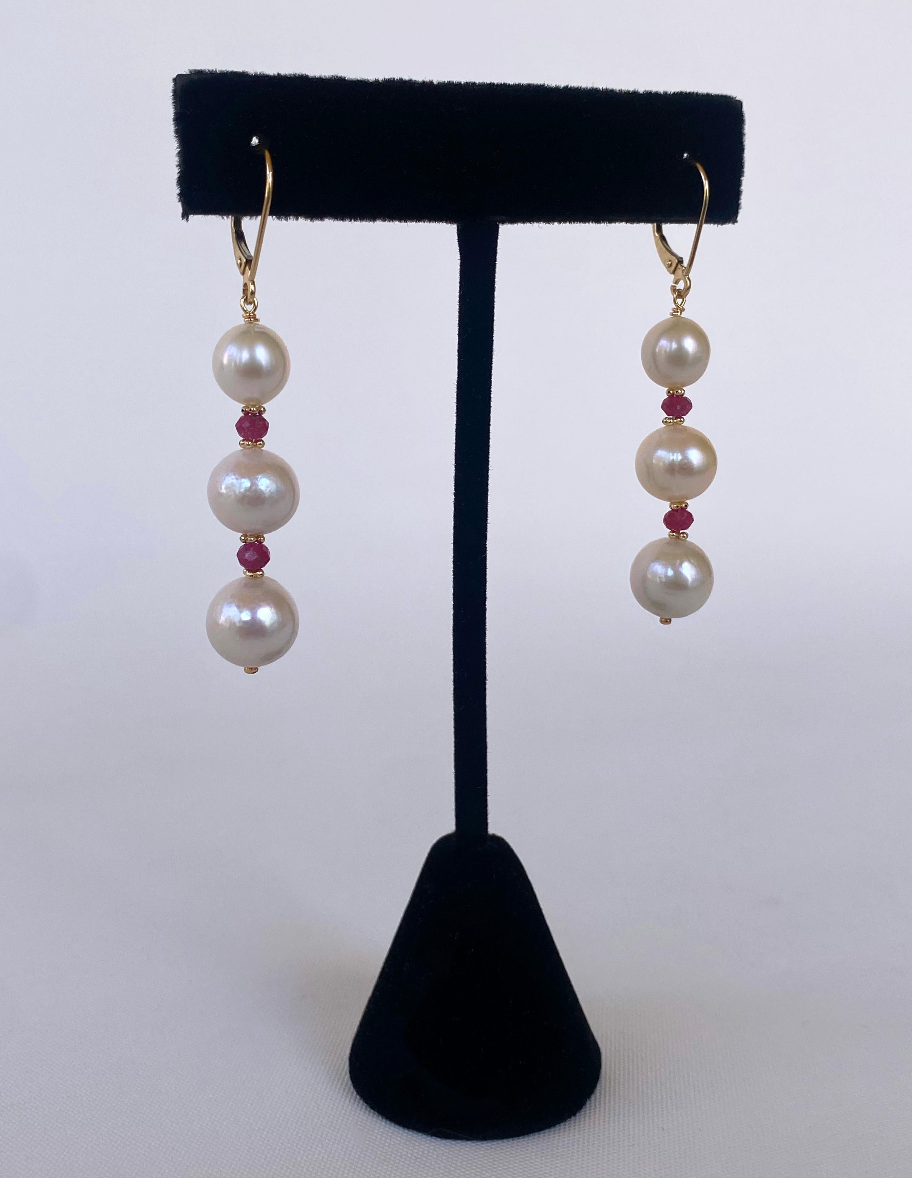 Women's Marina J. Pearl, Ruby & 14k Yellow Gold Lever Back Earrings For Sale